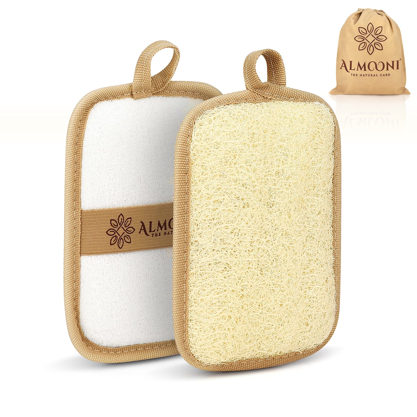 HotAlmooni Natural Loofah Exfoliating Body Scrubber, Made with Natural Egyptian Shower Loofah Sponge, Bath Shower Loofah Sponge for Women and Men, for Face and Body That Gets You Clean - 2 Count (1 Pack)