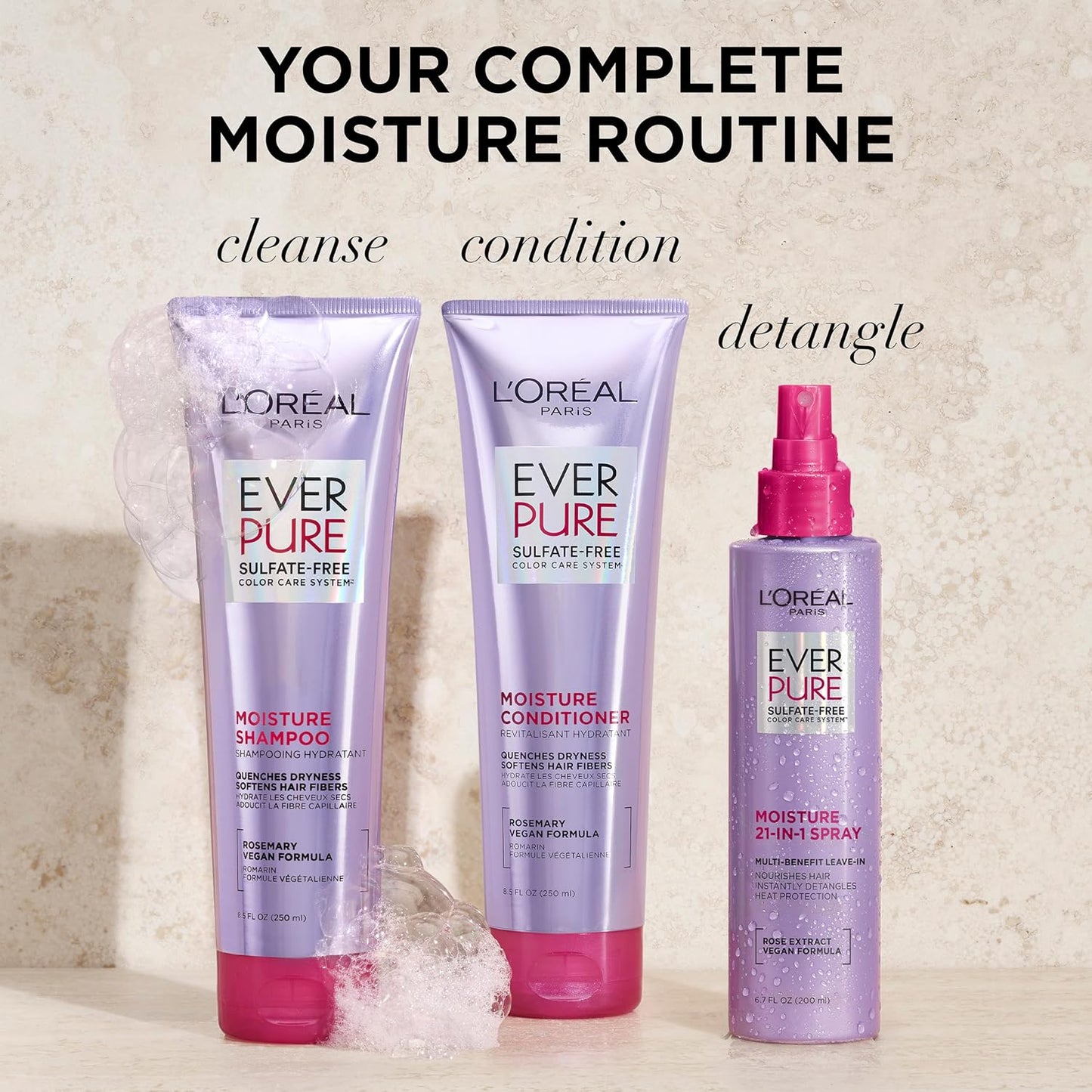 HotL'Oreal Paris EverPure Moisture Shampoo and Conditioner Set, Sulfate-Free Hair Care for Dry or Color-Treated Hair with Rosemary Botanicals, 17 Fl Oz Set