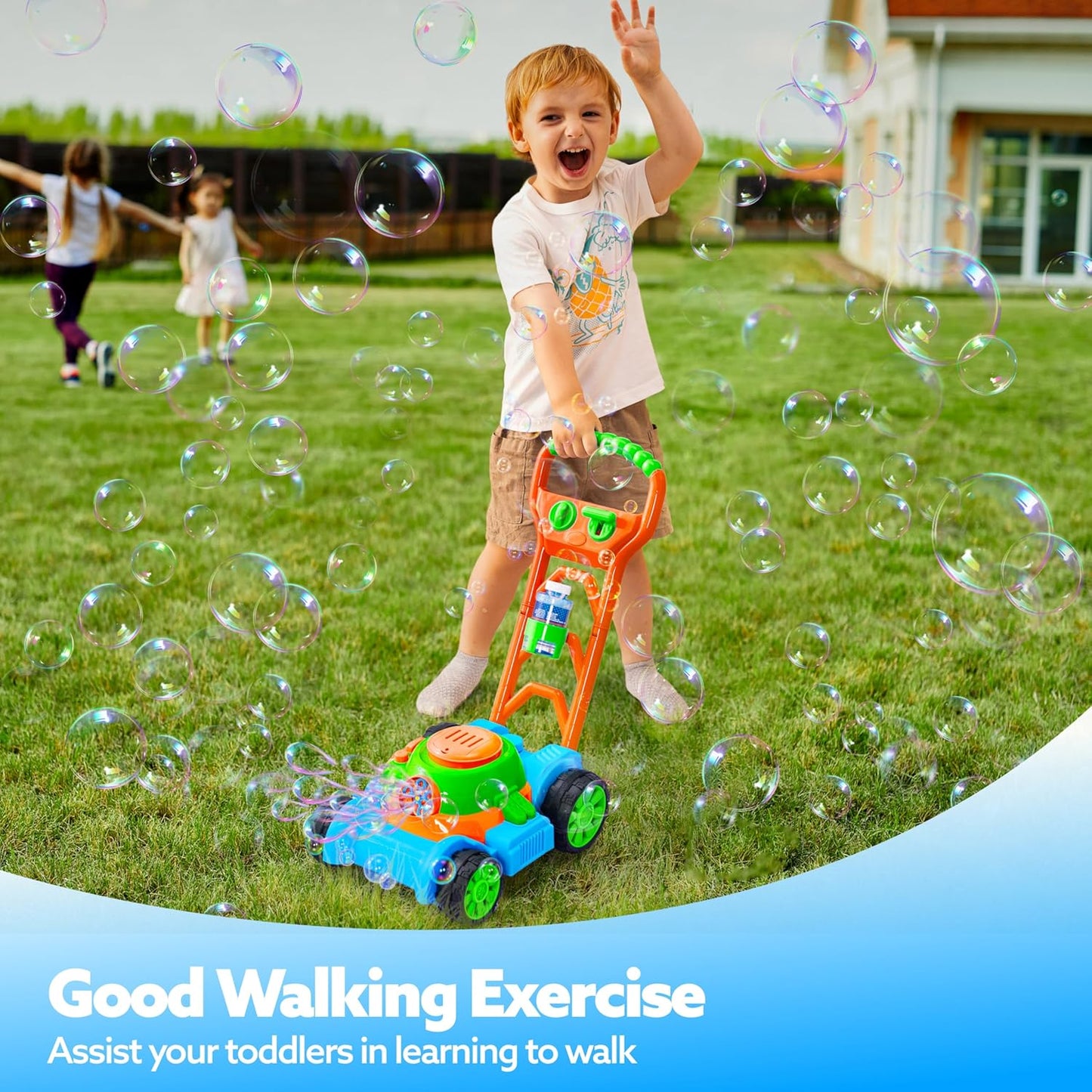 HotSLOOSH Bubble Lawn Mower Toddler Toys - Spill-Proof Bubble Machine Pretend Gardening Play Toy for Age 1 2 3 1-3 Year Old Baby Boys Indoor Outdoor Use, Summer Birthday Gifts (Blue)