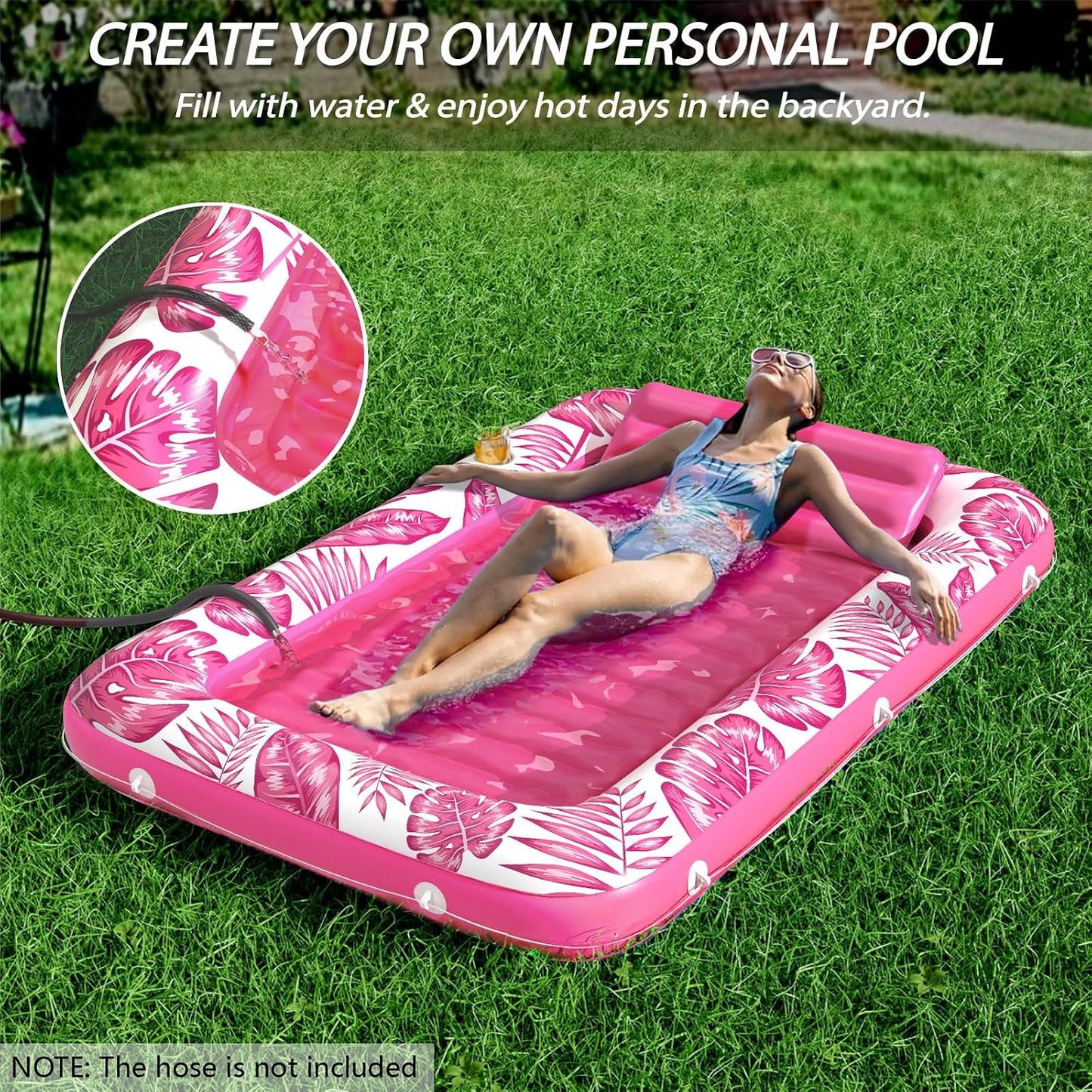 Hot Inflatable Tanning Pool Lounger Float - Jasonwell 4 in 1 Sun Tan Tub Sunbathing Pool Lounge Raft Floatie Toys Water Filled Tanning Bed Mat Pad for Adult Blow Up Kiddie Pools Kids Ball Pit (Rose,L)