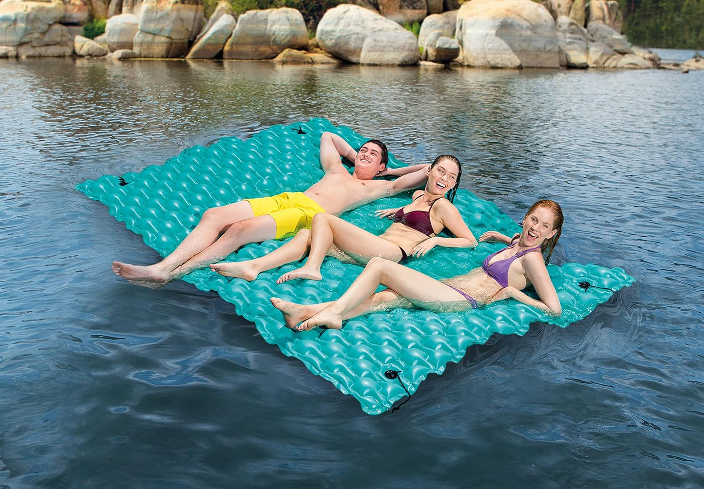 Hot Intex 56841EP Giant Inflatable Floating Water Mat Relaxing Platform Pad for Pools and Lakes with 4 Connect 'n Float Connectors, Teal