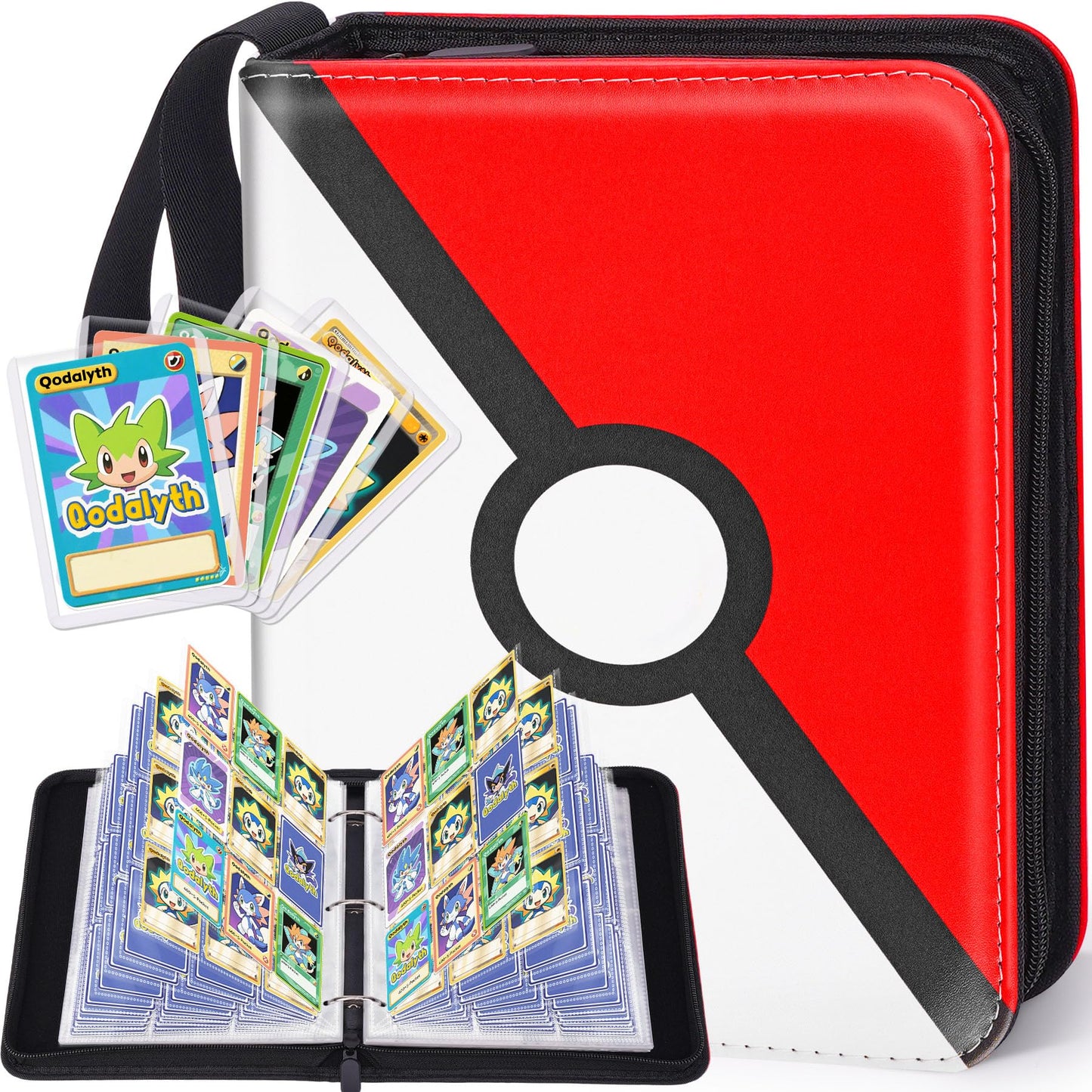 Hot Card Binder – 4 Pocket Zipper Collection Album, Premium PU Holder, Double-Sided Display for 400 Cards, Includes 5 Hard Plastic Sleeves for Game Cards, Sports Cards