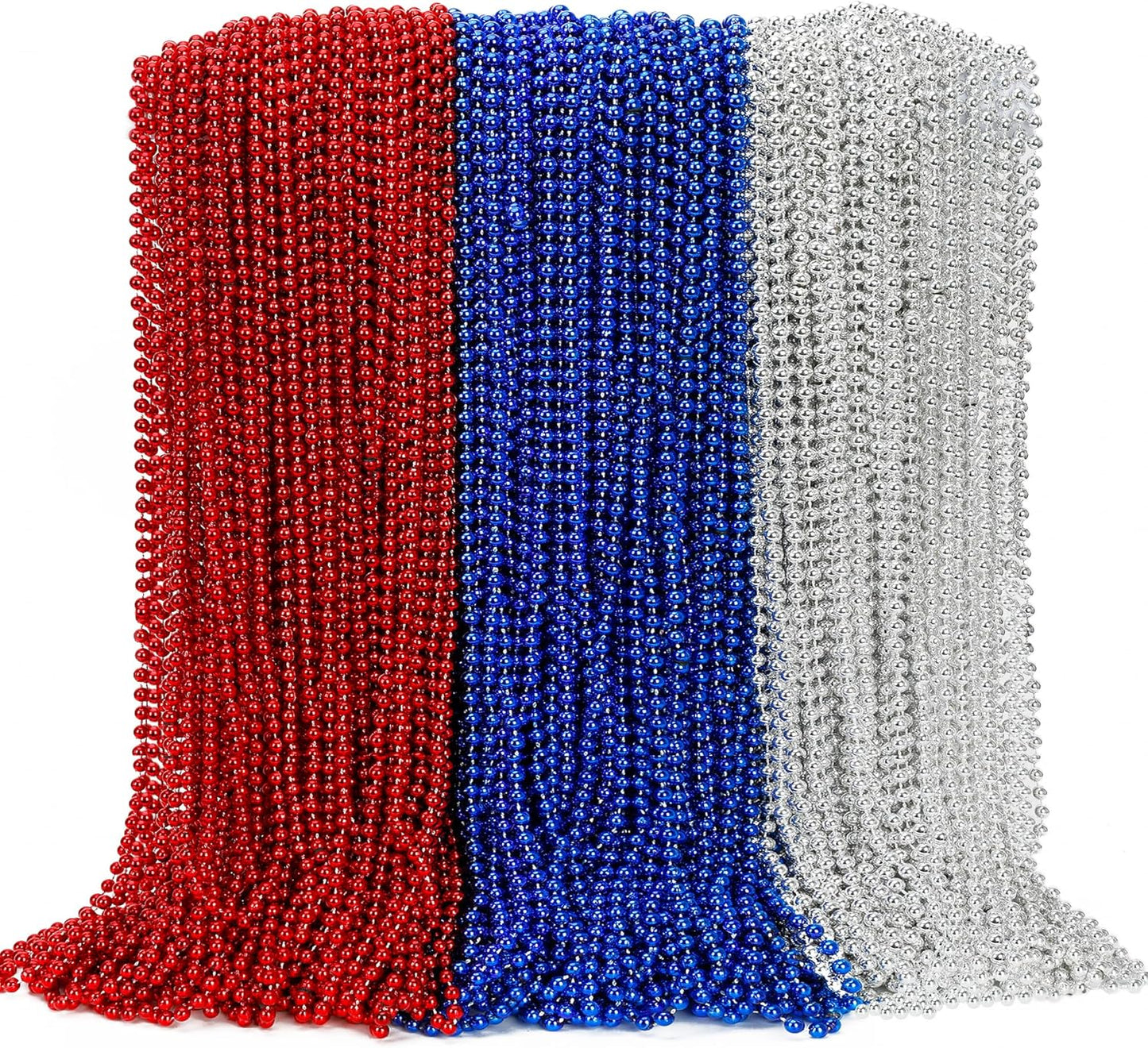 Hot100PCS 4th of July Accessories, 250th Anniversary Patriotic Beads Necklace Bulk, Fourth of July Red Blue Silver Necklace Party Favors, Beads for Veterans Day Parade Party Celebration Favors Decor