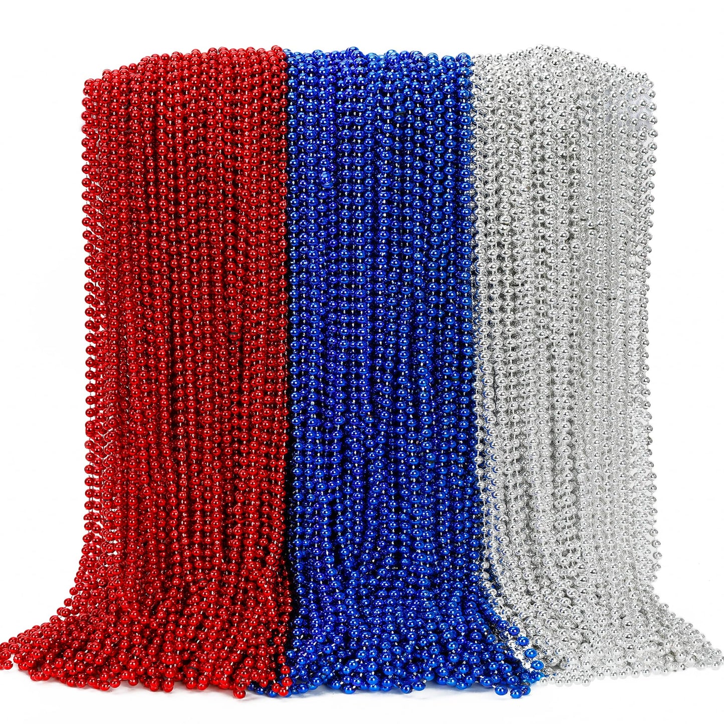 Hot100PCS 4th of July Accessories, 250th Anniversary Patriotic Beads Necklace Bulk, Fourth of July Red Blue Silver Necklace Party Favors, Beads for Veterans Day Parade Party Celebration Favors Decor
