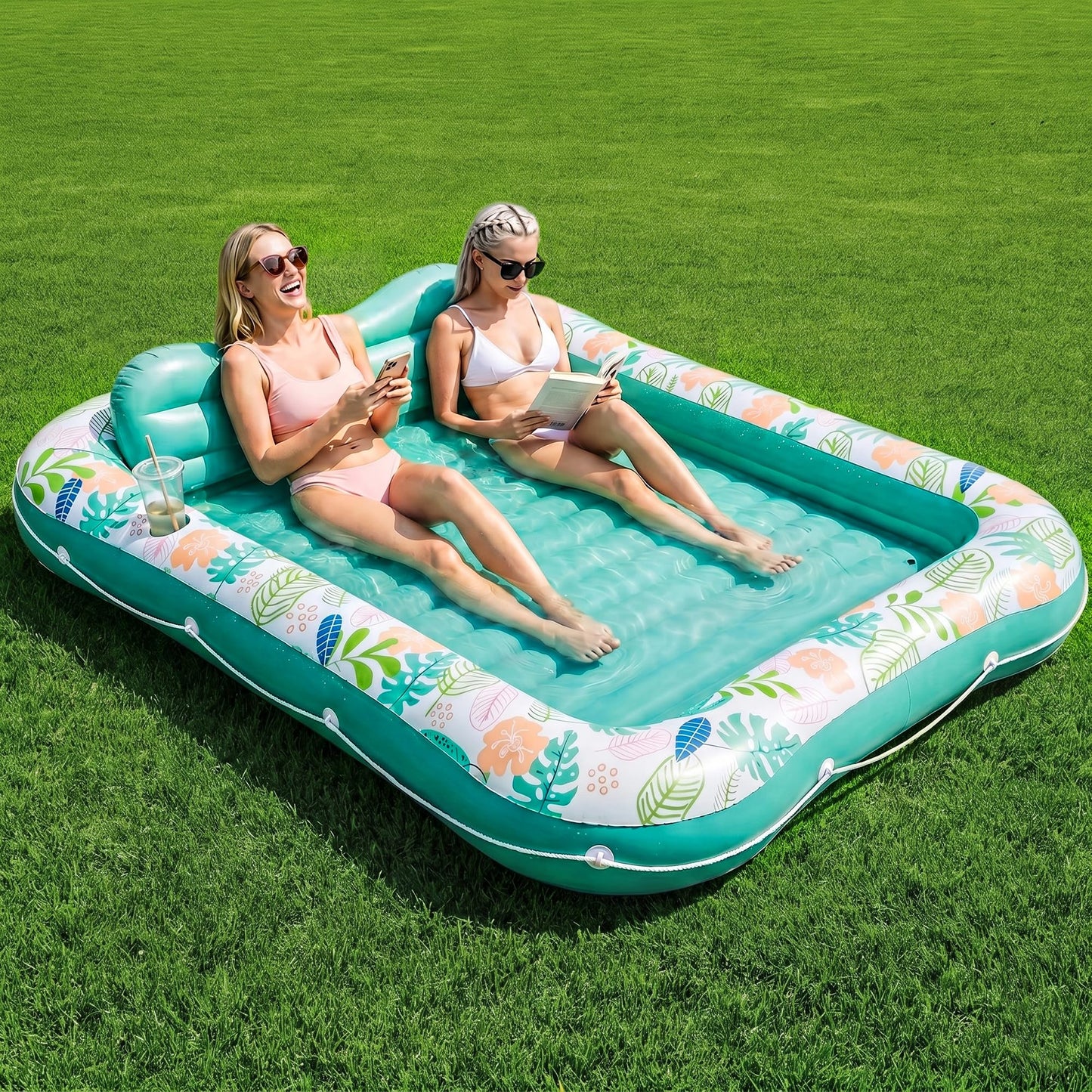 Hot Inflatable Tanning Pool Lounger Float, Stonful Pool Floats Adult with Pillow & Cup Holder, 4 in 1 Water Filled Inflatable Sun Tan Tub Tanning Bed for Swimming Pool Backyard Beach