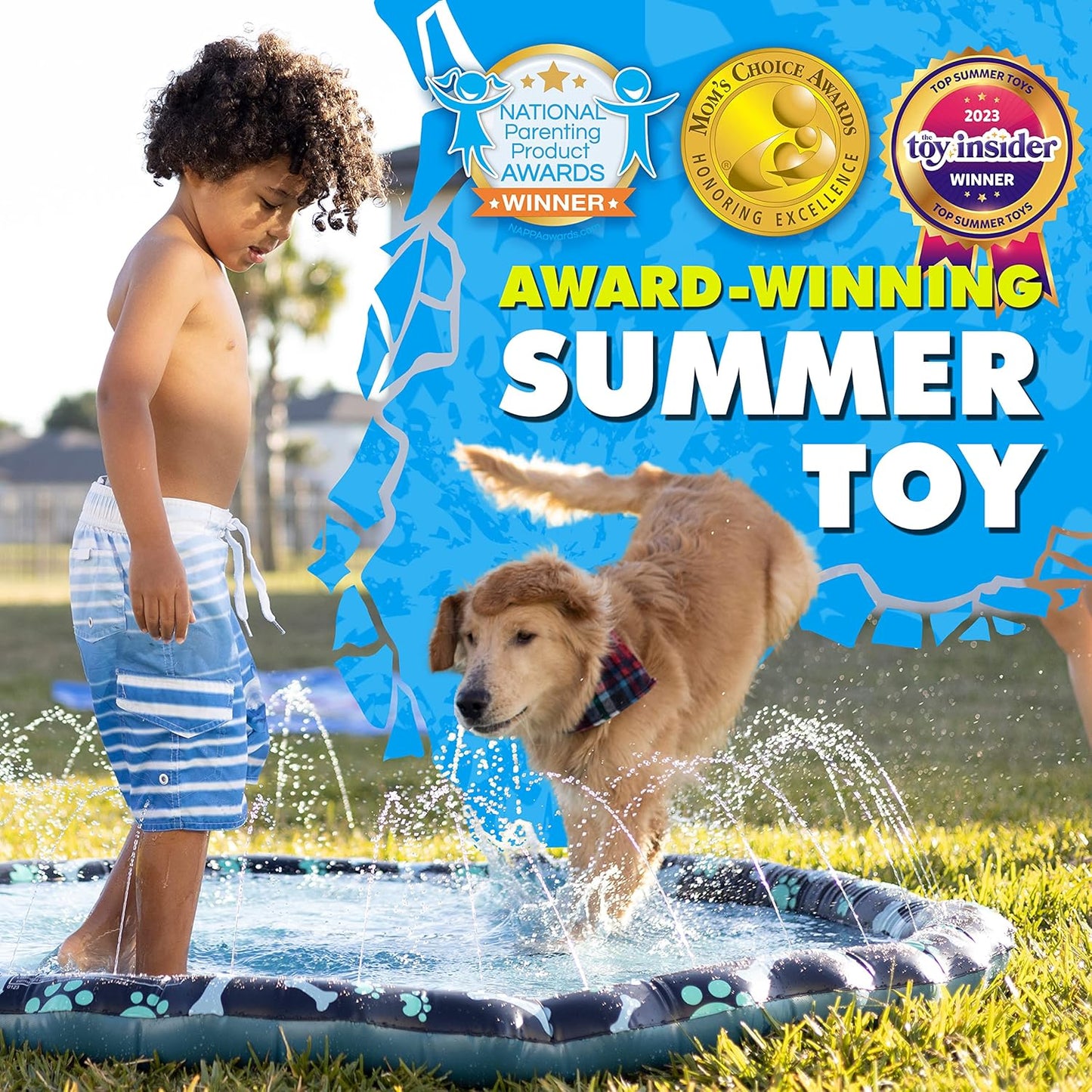 HotSplashEZ Non Slip Splash Pad for Kids & Dogs, 69’’ Extra Large Splash Pad Sprinkler for Kids, Dog Water Summer Toys - Great Outdoor Toys for Toddlers 1-3 & Children Ages 4-8, Baby Pool for Backyard