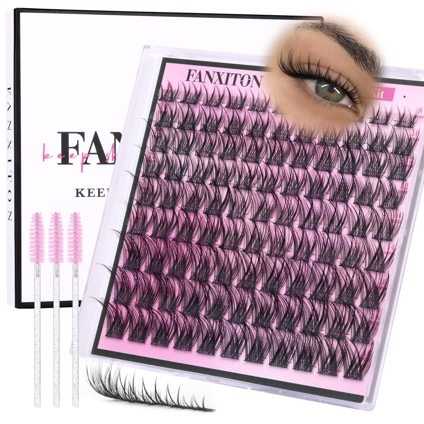 HotFANXITON DIY Individual Eyelash Extension Kit, Thick Volume Lash Clusters 40D+50D D Curvature, 280 Pieces Thin Band Cluster Lashes with Bond and Seal Tweezers