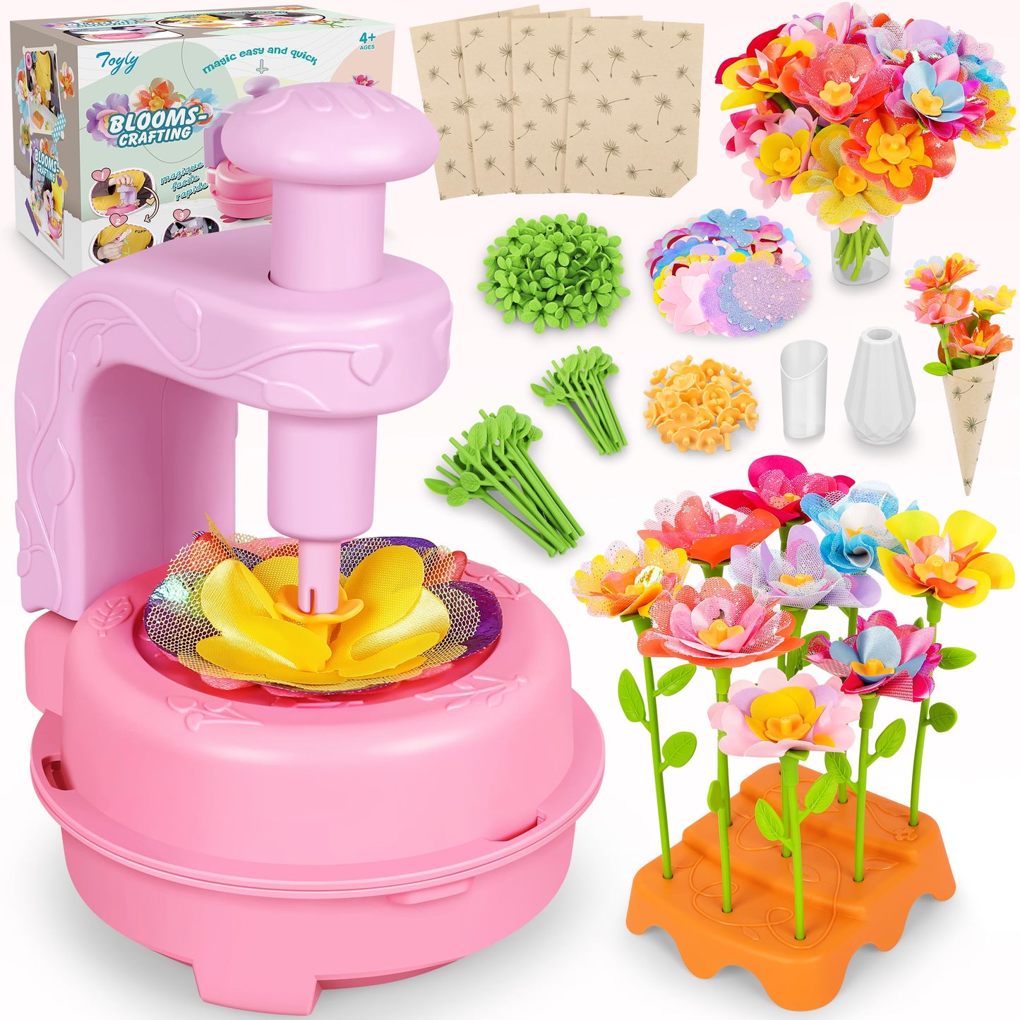 HotFabric Flower Bouquets Toys, DIY Craft Kits Toys for Kids - Flowers Market Toy, Build Your Flower Bouquet, Arts & Crafts for 4+ Year Toddler Girl, Educational Activity Preschool B-Day Gifts