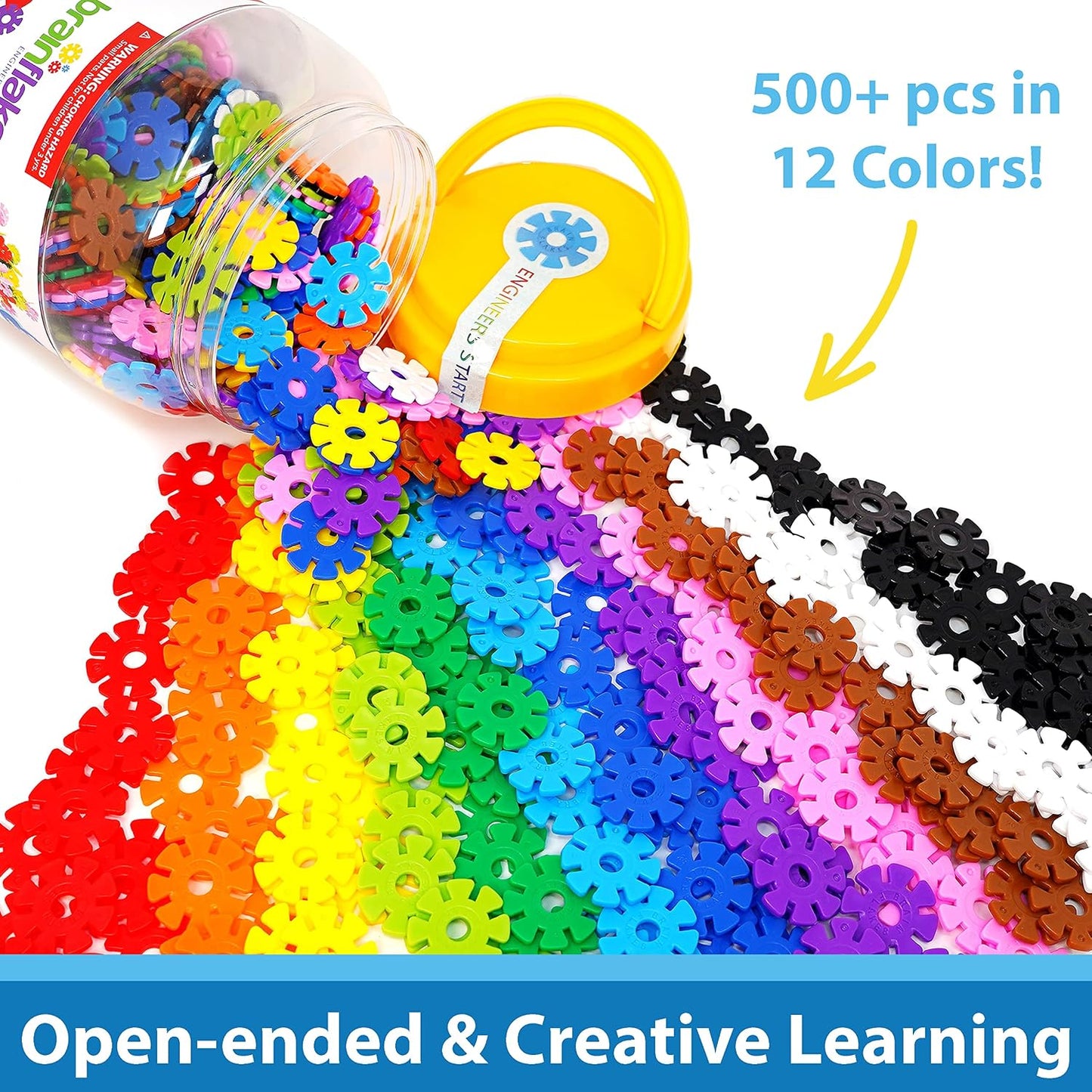 HotBrain Flakes 500 Piece Set, Ages 3+, Interlocking Plastic Disc Toy for Creative Building, Educational STEM Learning, Construction Block Play for Kids, Teens, Adults, Boys, and Girls