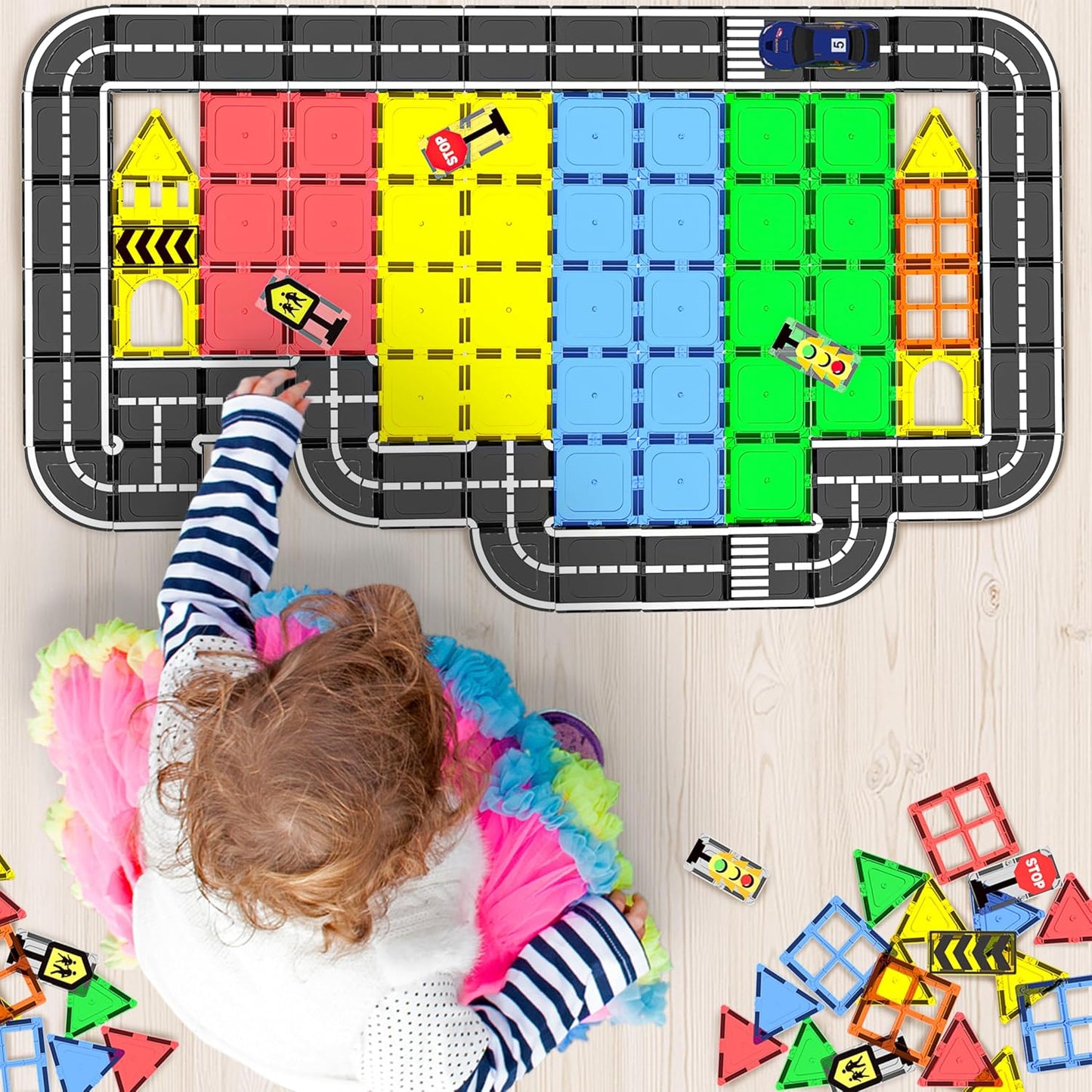 Hot Magnetic Tiles - Road Set, Magnetic Building Blocks, Preschool Montessori Toys Gift for 3+ Year Old Boys and Girls, Sensory Christmas Toys for Kids Aged 3-5 and 4-8, Ideas for Toddler with Autism