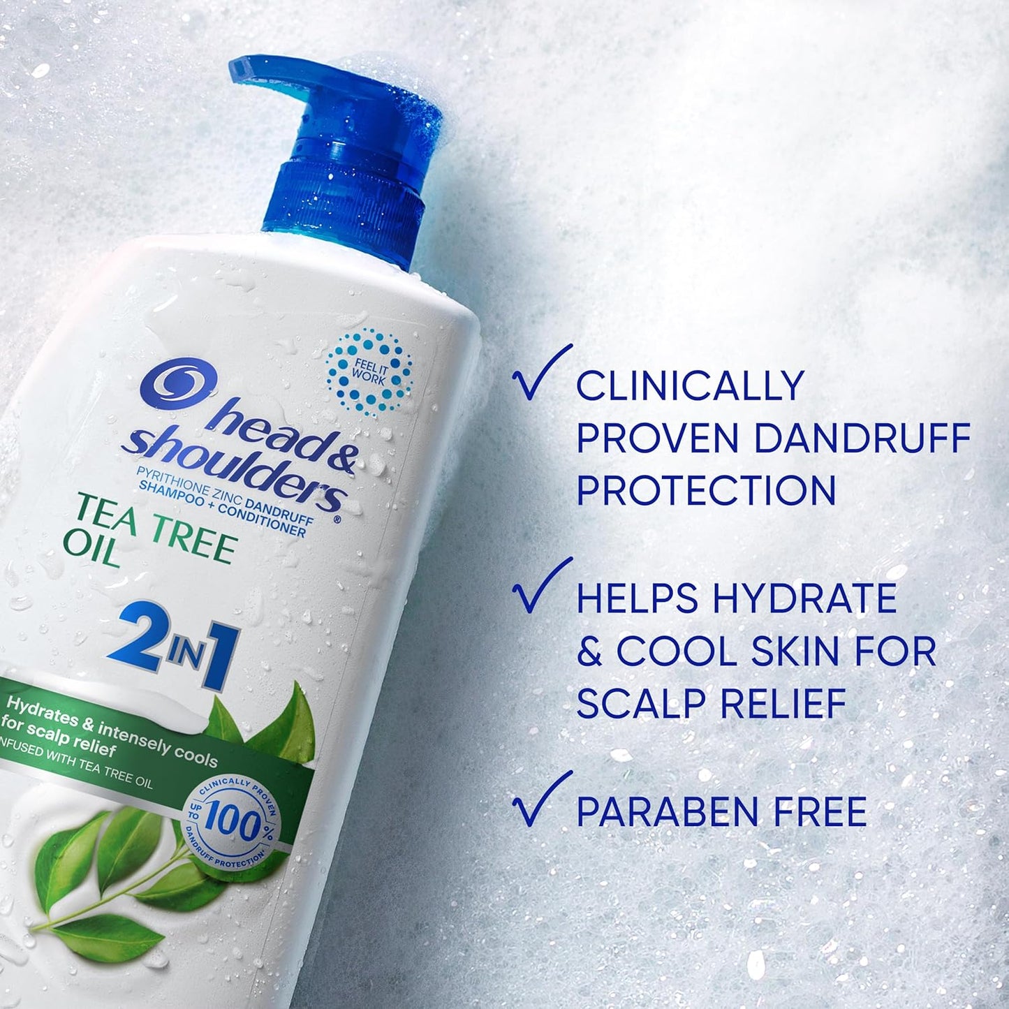 HotHead & Shoulders Anti-Dandruff Shampoo and Conditioner with 1% Pyrithione Zinc, Tea Tree Oil 2-in-1 Twin Pack, Tea Tree Shampoo with Cooling, Refreshed Scalp, 32.1 fl oz Each