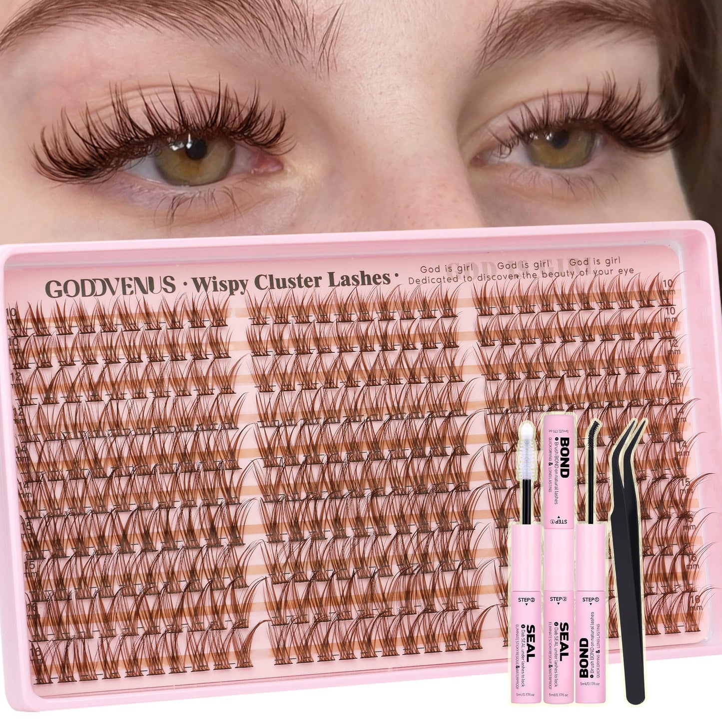 HotGoddvenus Lash Clusters Kit Wispy Eyelash Clusters Lashes Natural DIY Lash Extension Kit 10-16mm Cluster Eyelash Extensions Kit 300pcs C Curl Individual Lashes Cluster Eyelash (No Tweezers)