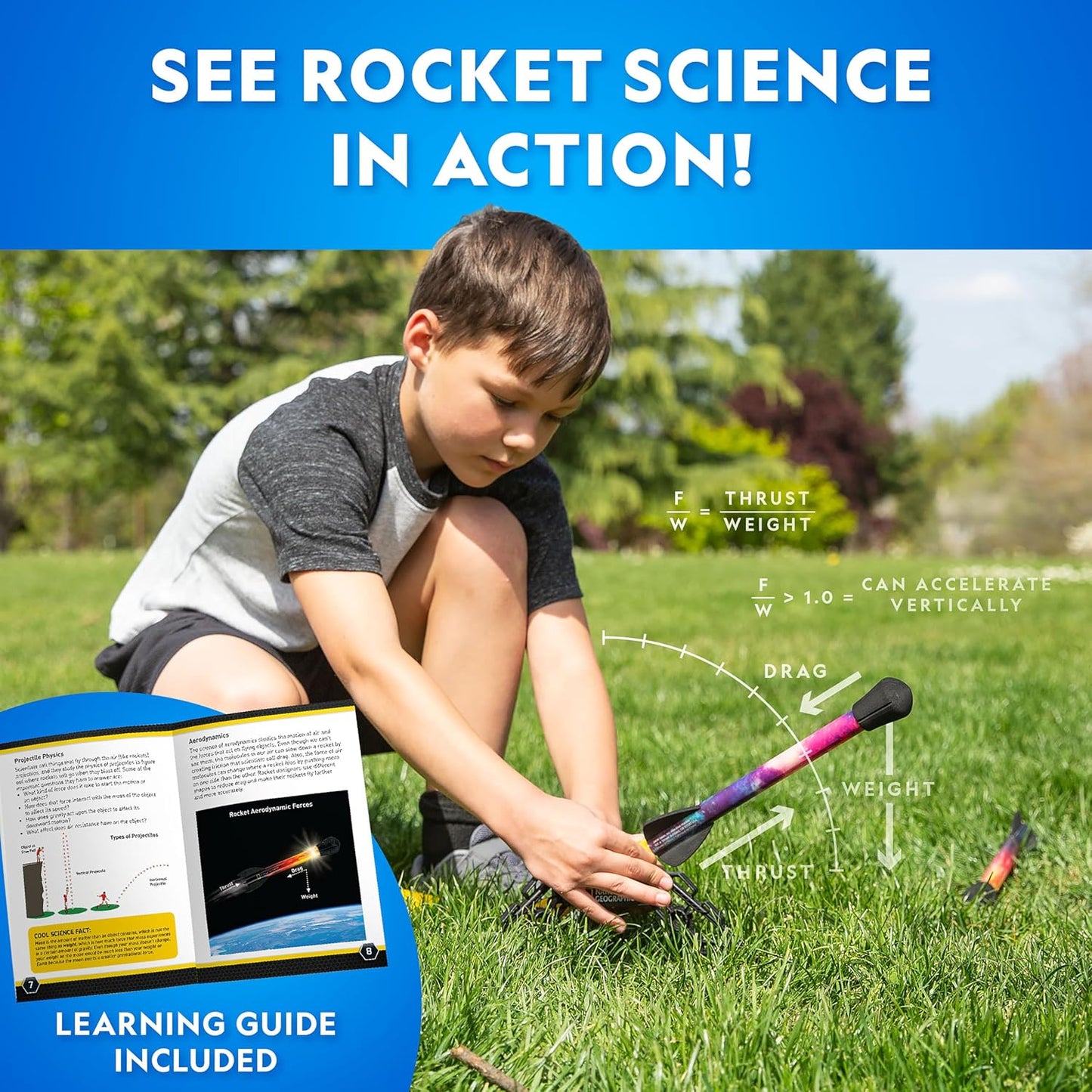 Hot National Geographic LED Air Rocket Launcher Toy for Kids Ages 8-12 | Launches Up to 100 Feet, Air Powered, Foam-Tipped Rockets, Outdoor STEM Toy, Light-Up Rocket, Birthday Gift