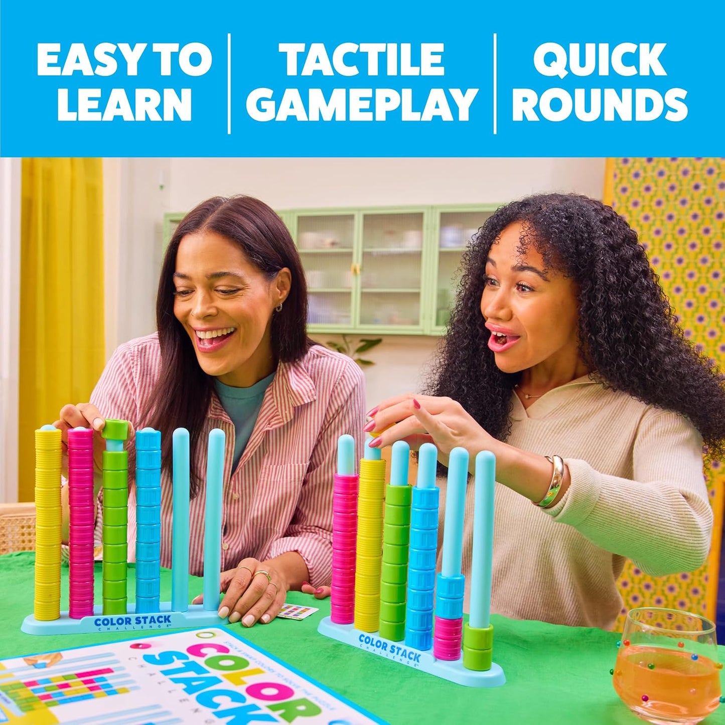 HotColor Stack Challenge by Relatable – A Fast-Paced Color Matching Puzzle Game for Fun Parties and Family Game Night. Includes 2 Stack Racks, 50 Challenge Cards, 80 Rings & Instructions