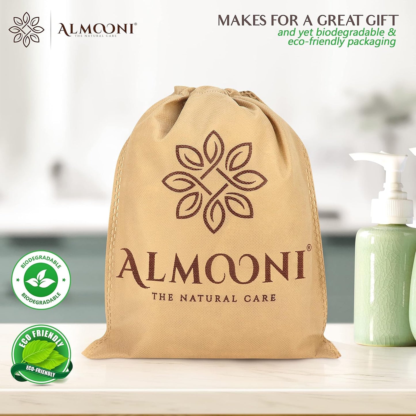 HotAlmooni Natural Loofah Exfoliating Body Scrubber, Made with Natural Egyptian Shower Loofah Sponge, Bath Shower Loofah Sponge for Women and Men, for Face and Body That Gets You Clean - 2 Count (1 Pack)