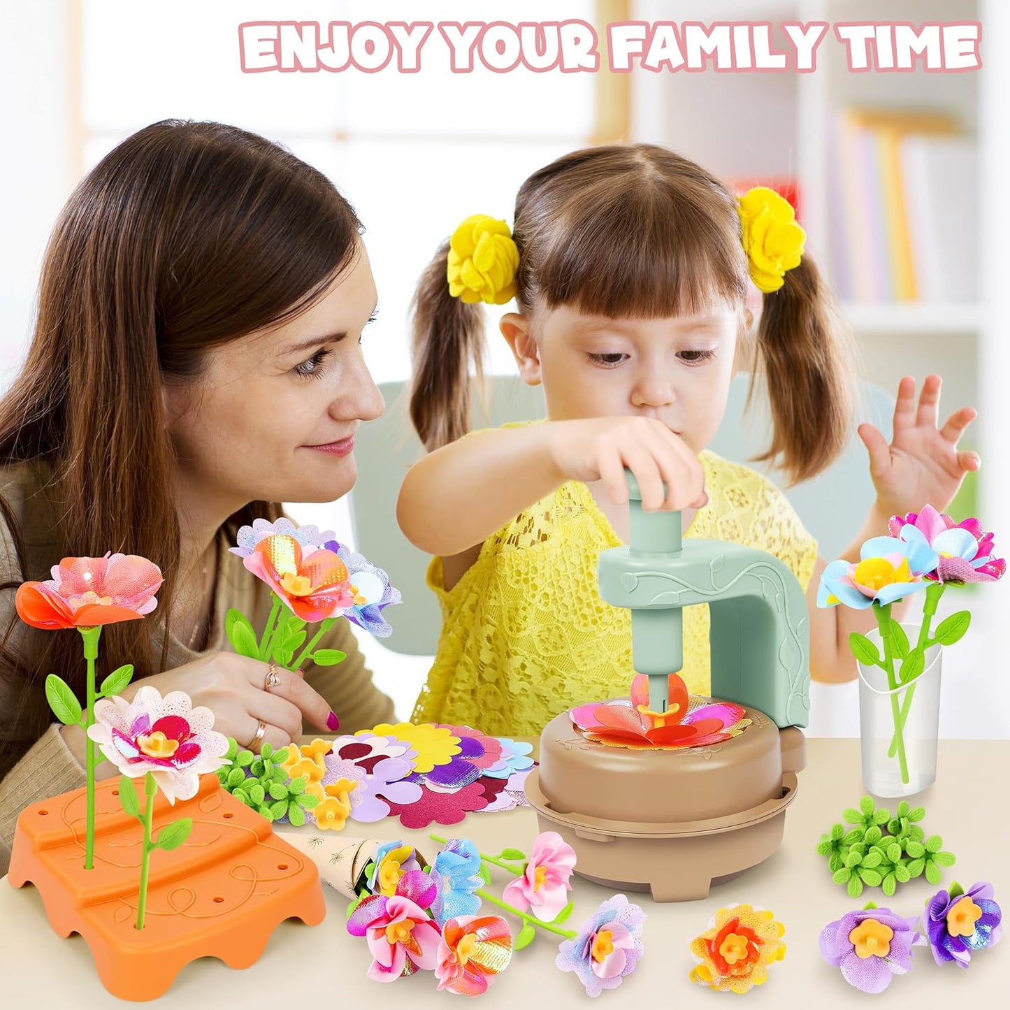 HotFabric Flower Bouquets Toys, DIY Craft Kits Toys for Kids - Flowers Market Toy, Build Your Flower Bouquet, Arts & Crafts for 4+ Year Toddler Girl, Educational Activity Preschool B-Day Gifts