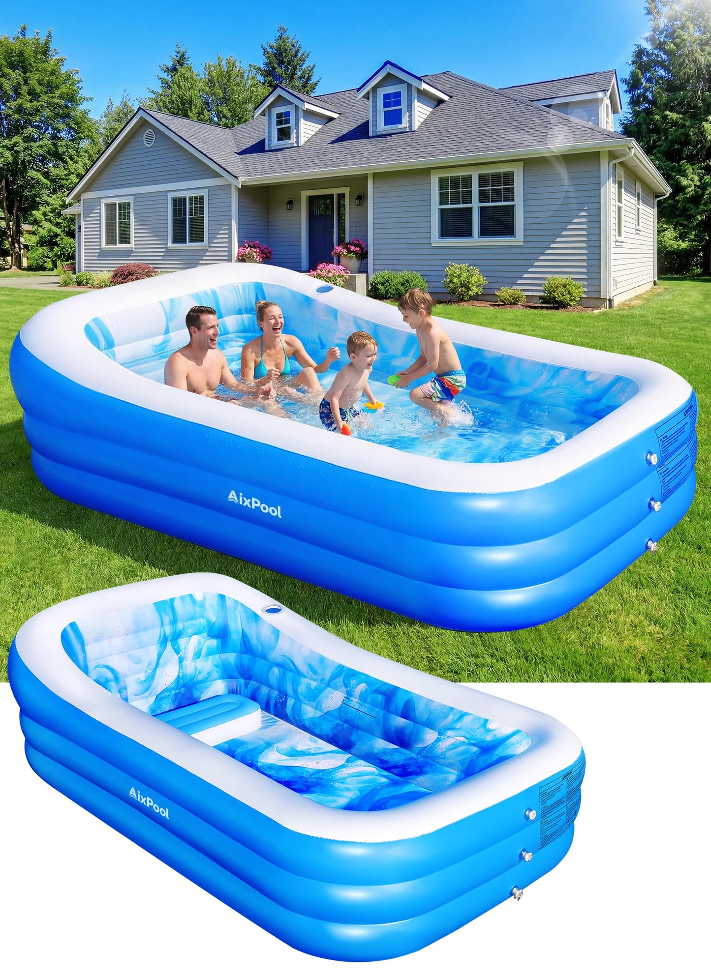 Hot Extra Large Inflatable Pool with Lights,Upgraded Solar Powered Blow Up Pool for Adults,Inflatable Kids Swimming Pool with Seat& Backrest,Big Inflatable Kids Pool for Backyard,120x73x20IN