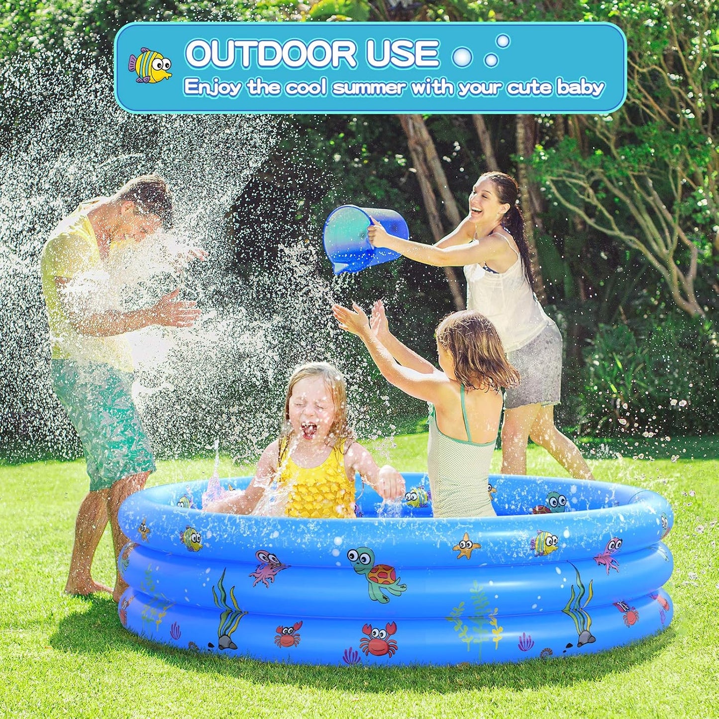 HotGarden Round Inflatable Baby Swimming Pool, Portable Inflatable Child/Children Little Pump Pool,Kiddie Paddling Pool Indoor&Outdoor Toddler Water Game Play Center for Kids/Girl/Boy