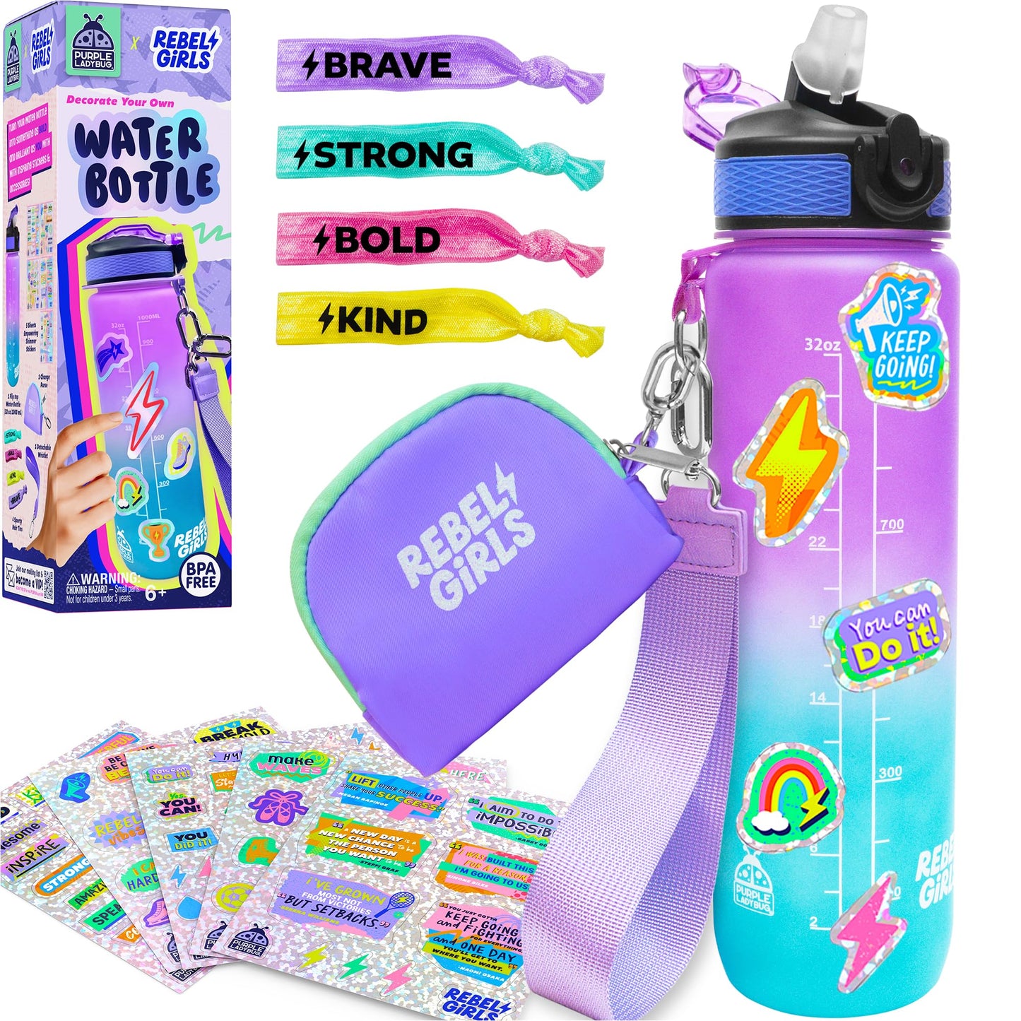 Hot PURPLE LADYBUG Decorate Your Own Water Bottle Kit for Girls - Gift for Girls Ages 5 6 7 8 9 10 Year Old Girl Birthday Gift, Unicorn Toys Crafts Kids Ages 6-12 Summer Crafts for Kids