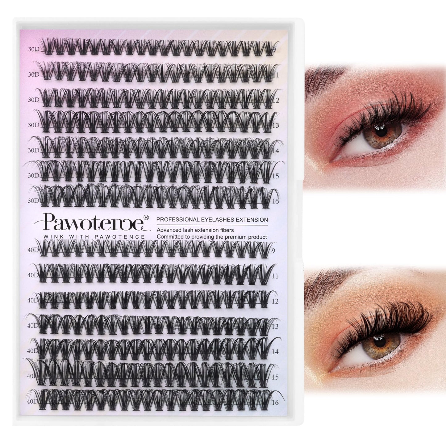 HotPawotence Lash Extension Kit DIY 280pcs Lash Clusters Eyelash Extension Kit, 9-16mm 30D 40D Individual Lashes Kit with Lash Bond and Seal, Lash Tweezers for Self Use (30D&40D, 0.07D, 9-16mm, Kit)