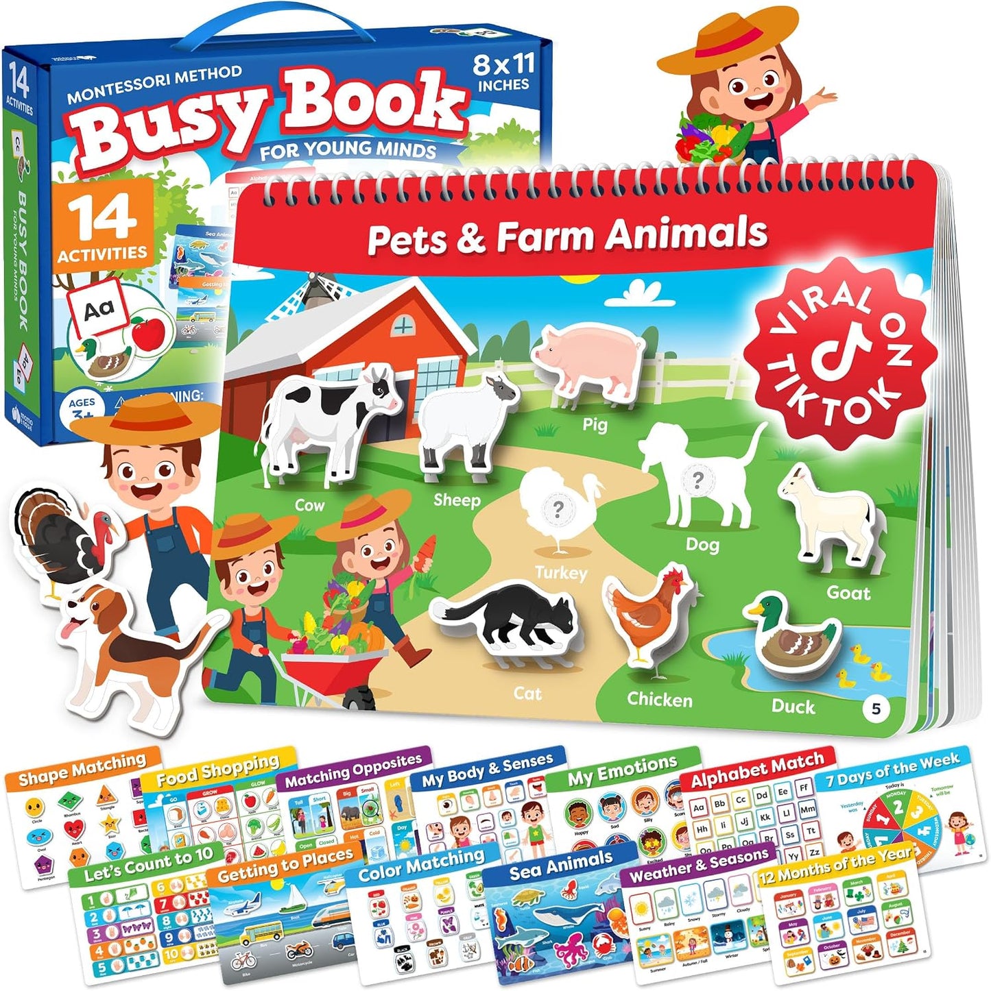 HotMontessori Busy Book for Toddlers 3-5 - Preassembled Preschool Workbook, Toddler Busy Book - Montessori Toys for 3 Year Old, Preschool Learning Toys Activities - 3 Year Old Girl Gifts, Boy Gifts