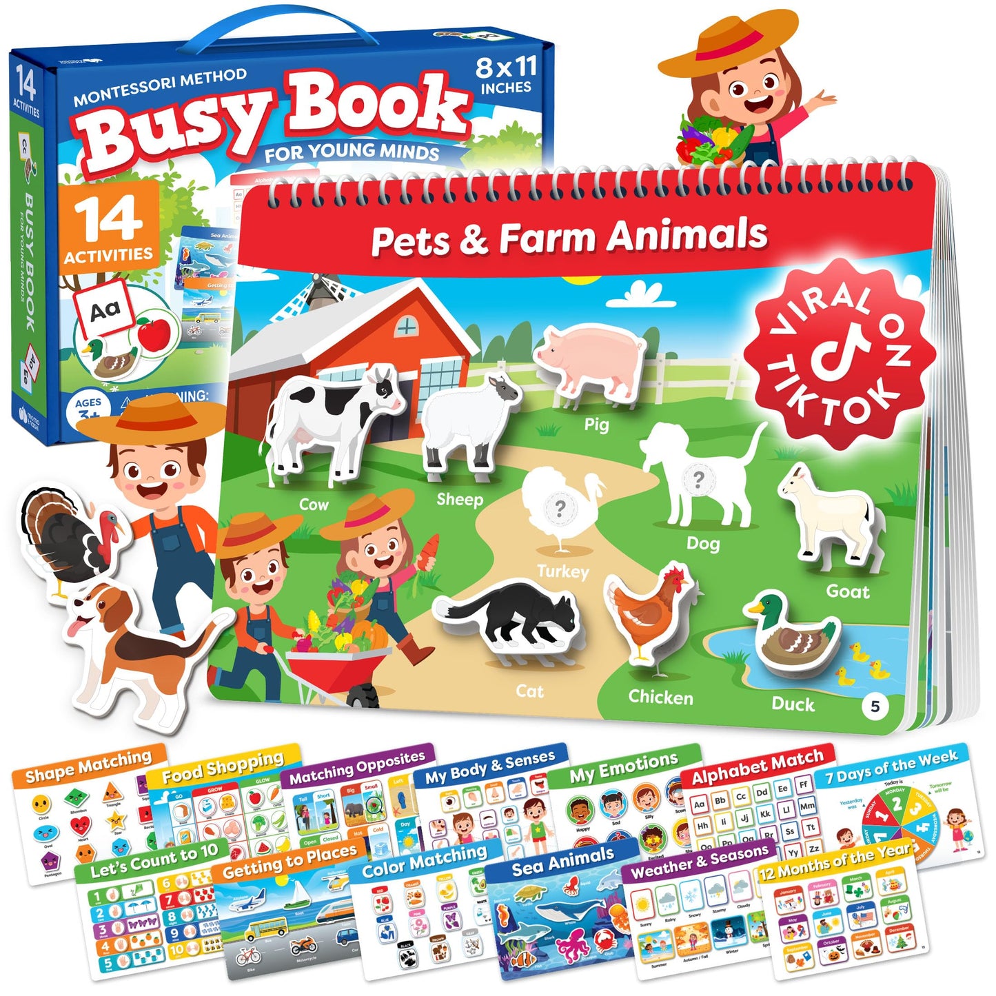 HotMontessori Busy Book for Toddlers 3-5 - Preassembled Preschool Workbook, Toddler Busy Book - Montessori Toys for 3 Year Old, Preschool Learning Toys Activities - 3 Year Old Girl Gifts, Boy Gifts