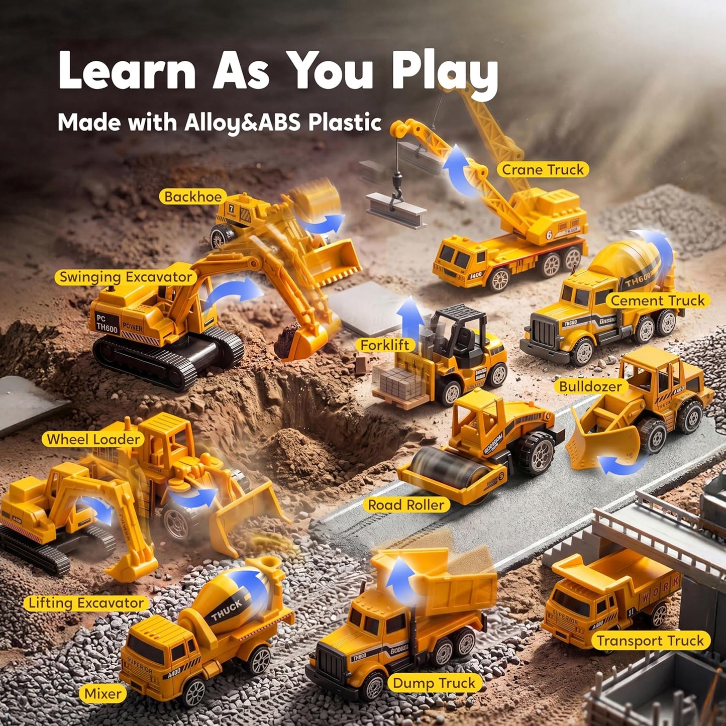 Hot JOYIN 25-in-1 Construction Truck Toy Set with 12 Vehicles & 12 Worker Figures, Push and Go Toy Trucks with Sound and Light, Construction Toys Birthday Gifts for Kids 3 4 5 6 7 Years Old