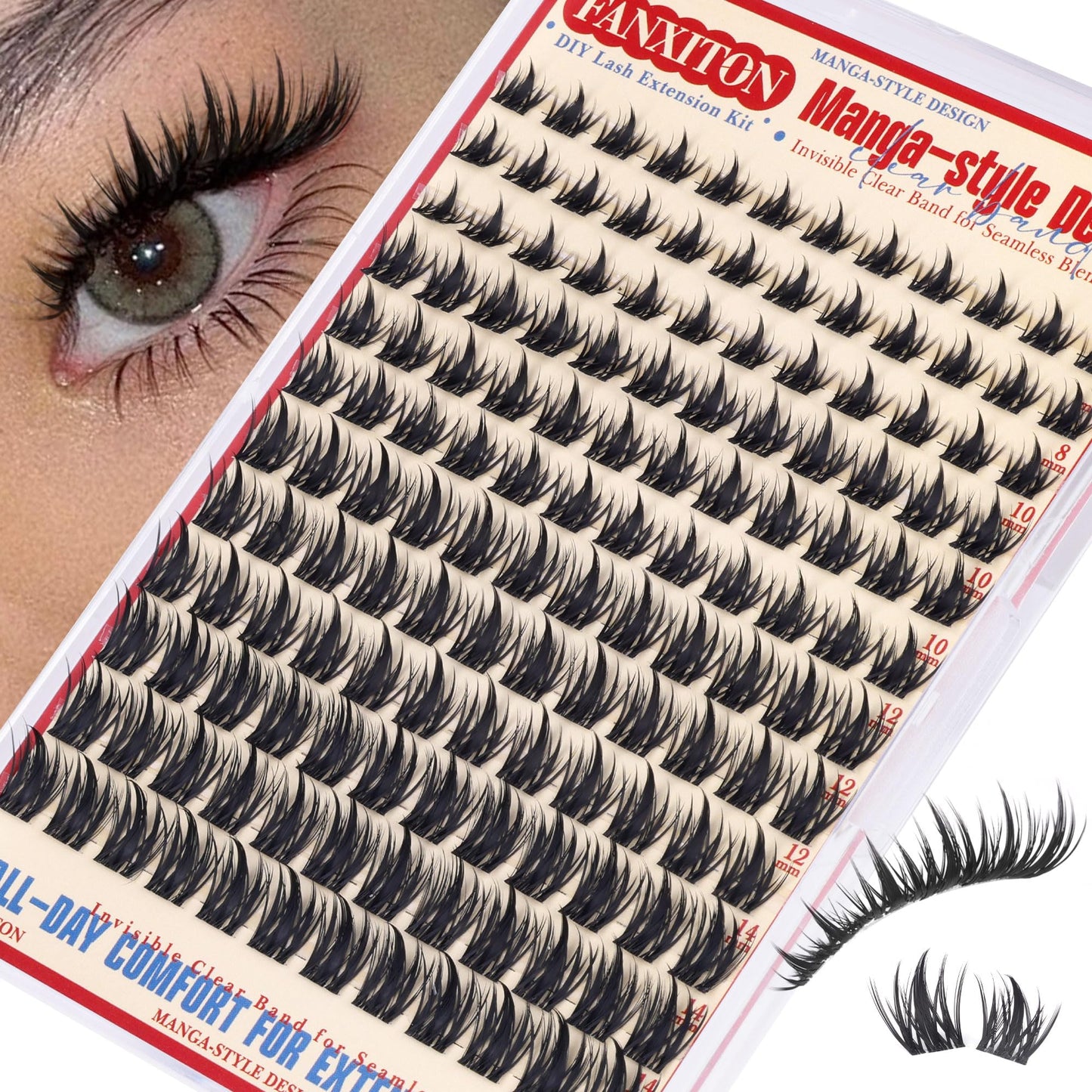 HotFANXITON DIY Individual Eyelash Extension Kit, Thick Volume Lash Clusters 40D+50D D Curvature, 280 Pieces Thin Band Cluster Lashes with Bond and Seal Tweezers