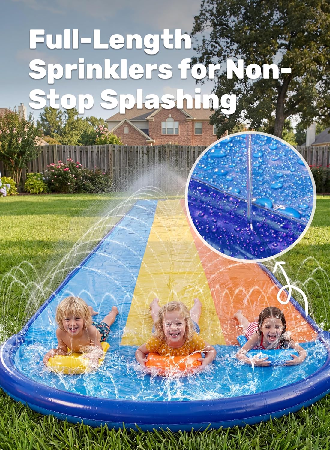 Hot Sloosh Triple Water Slide with 3 BodyBoards, 22.5FT Lawn Water Slip Splash Pad Slide Summer Toy with Build in Advanced Sprinkler for Kids Adults Backyard Summer Water Fun
