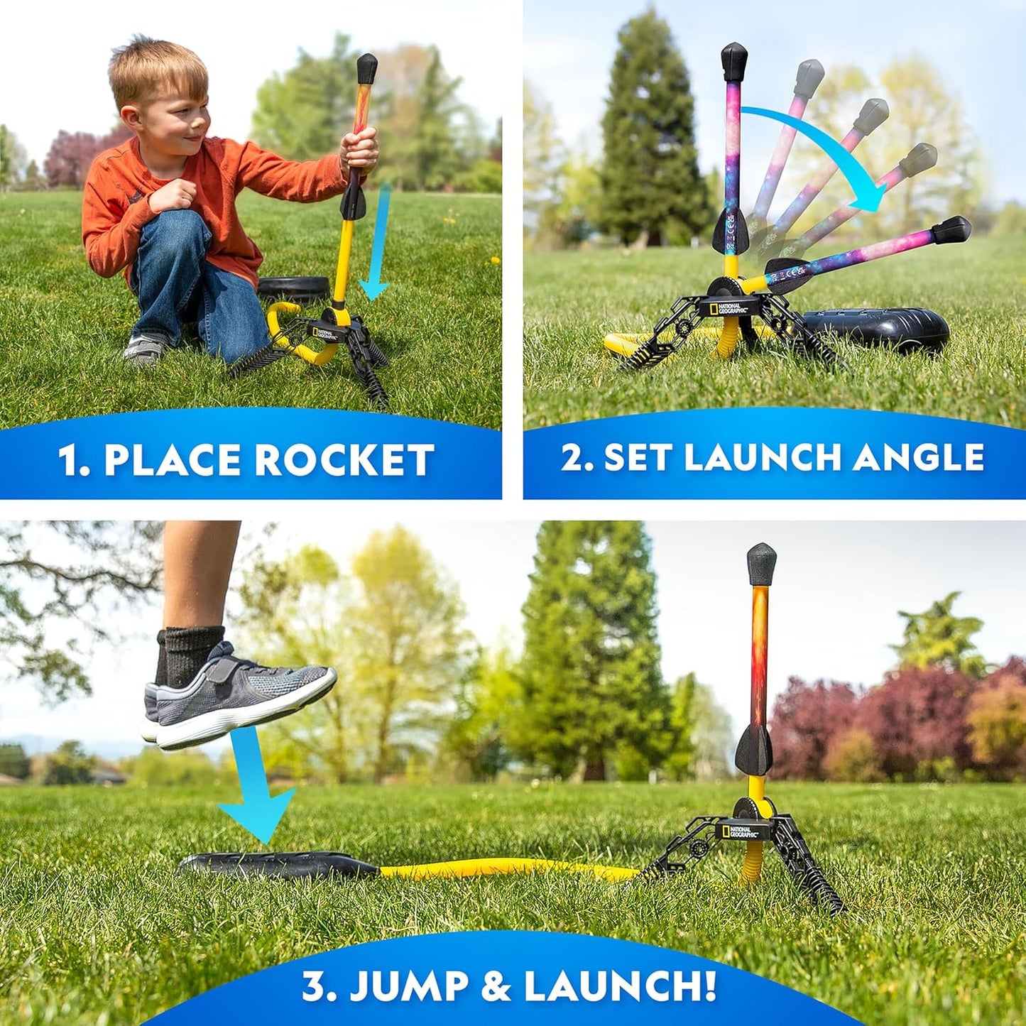 Hot National Geographic LED Air Rocket Launcher Toy for Kids Ages 8-12 | Launches Up to 100 Feet, Air Powered, Foam-Tipped Rockets, Outdoor STEM Toy, Light-Up Rocket, Birthday Gift