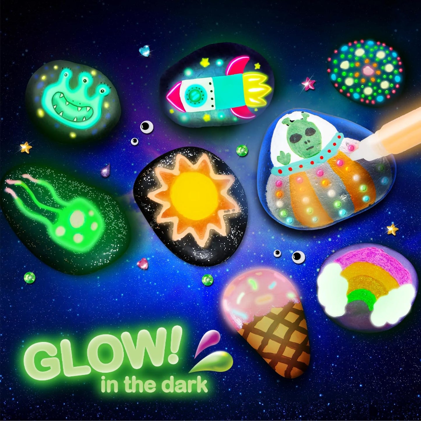 HotRock Painting Kit- Glow in The Dark Rock Kit, Arts and Crafts for Kids Ages 6-12, Art Supplies Toy, Kids Craft Paint Kits, Arts & Crafts for Boys Girls Birthday Party Gift Toy