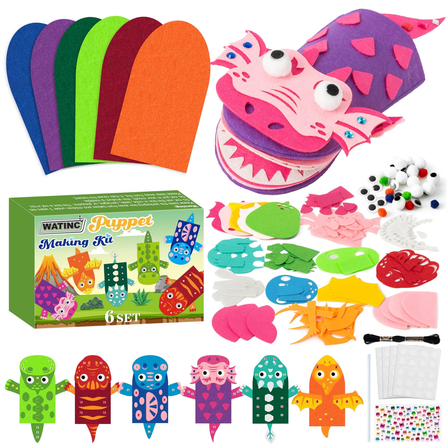 Hot WATINC Hand Puppet Making Kit, Felt Sock Puppet Toys for Kids (Animals) | 6 Styles, Make Your Own Storytelling & Role Play Crafts, Creative Group Activity, Party Favors & Gifts for Kids Ages 4-8