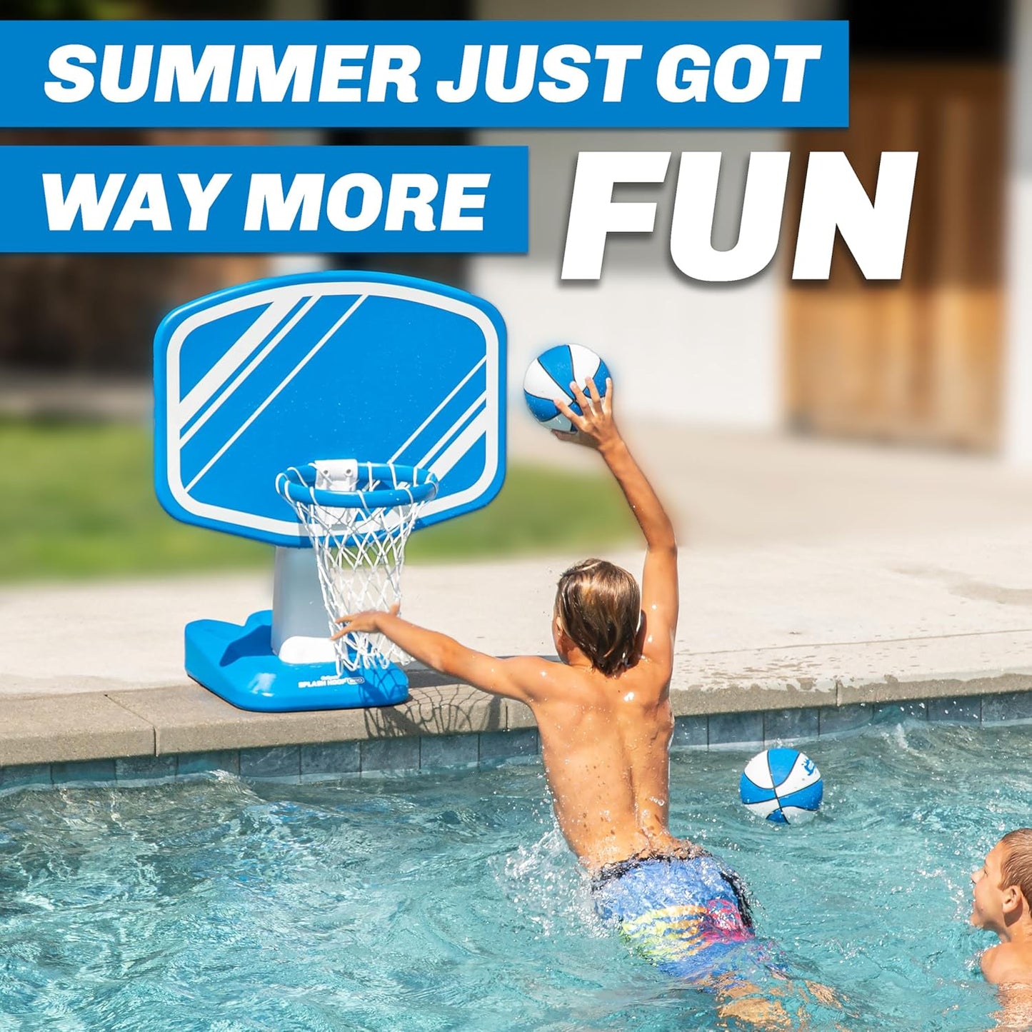 HotGoSports Splash Hoop PRO Pool Basketball Game – Modern Poolside Basketball Hoop with Backboard, Ball & Pump – Swimming Pool Basketball Hoop for Inground & Above Ground Pools