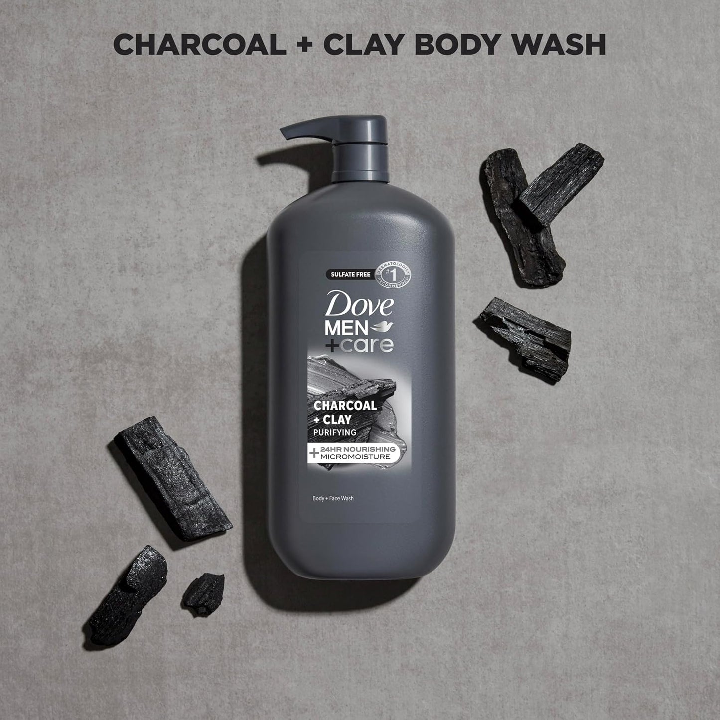 HotDOVE MEN + CARE Body and Face Scrub for Men, Charcoal Body Wash, 30 oz