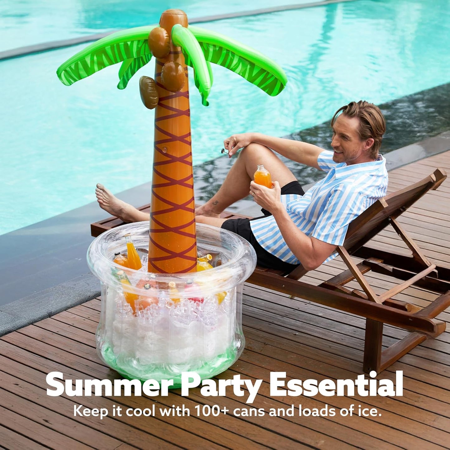 HotJOYIN 60" Inflatable Palm Tree Cooler, Beach Theme Decor, Pool Party Decorations, Luau Hawaiian Birthday Party Supplies, Ocean Jungle Tropical Themed Summer Outdoor Drink Cooler