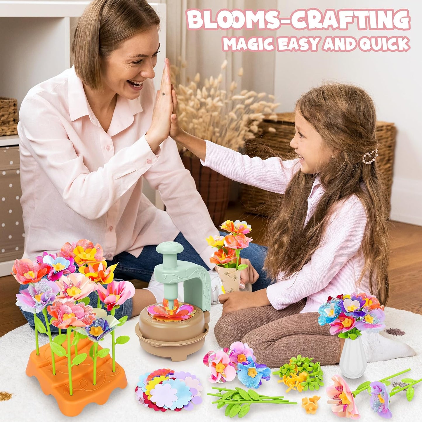 HotFabric Flower Bouquets Toys, DIY Craft Kits Toys for Kids - Flowers Market Toy, Build Your Flower Bouquet, Arts & Crafts for 4+ Year Toddler Girl, Educational Activity Preschool B-Day Gifts