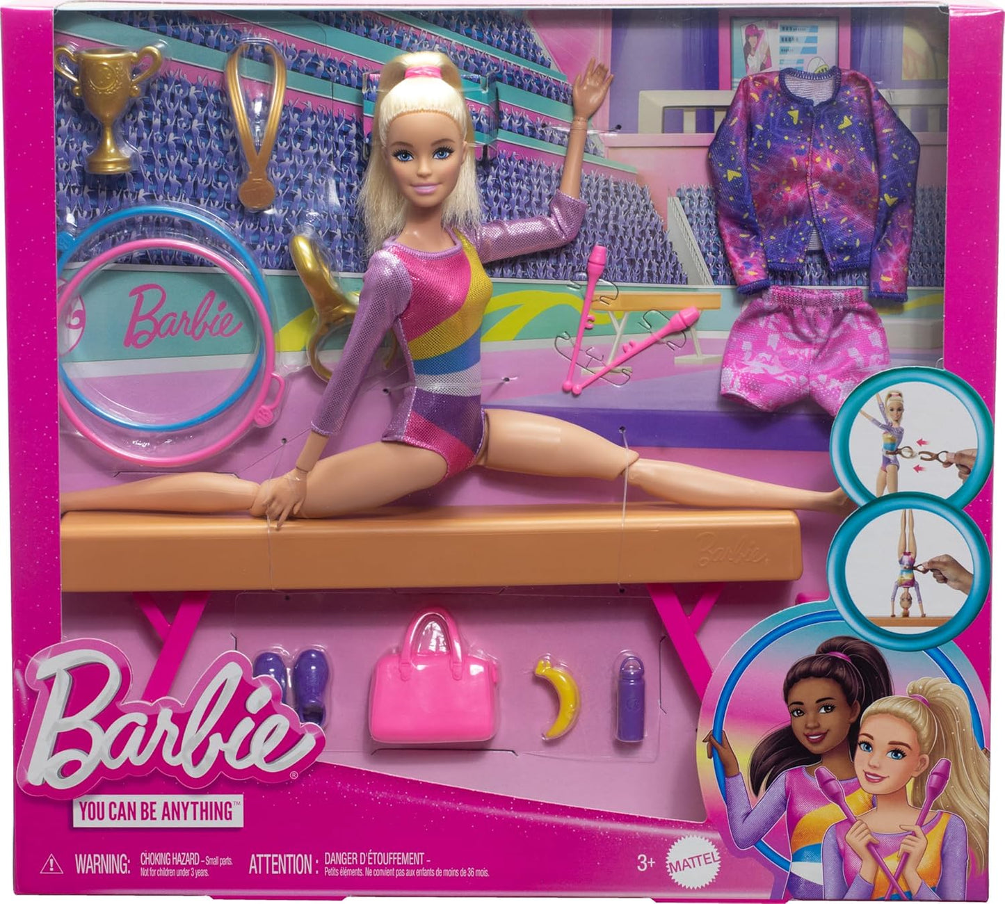 HotBarbie Gymnastics Doll & Accessories Playset | Blonde Fashion Doll, C-Clip for Flipping Action, Balance Beam, Warm-Up Suit & More