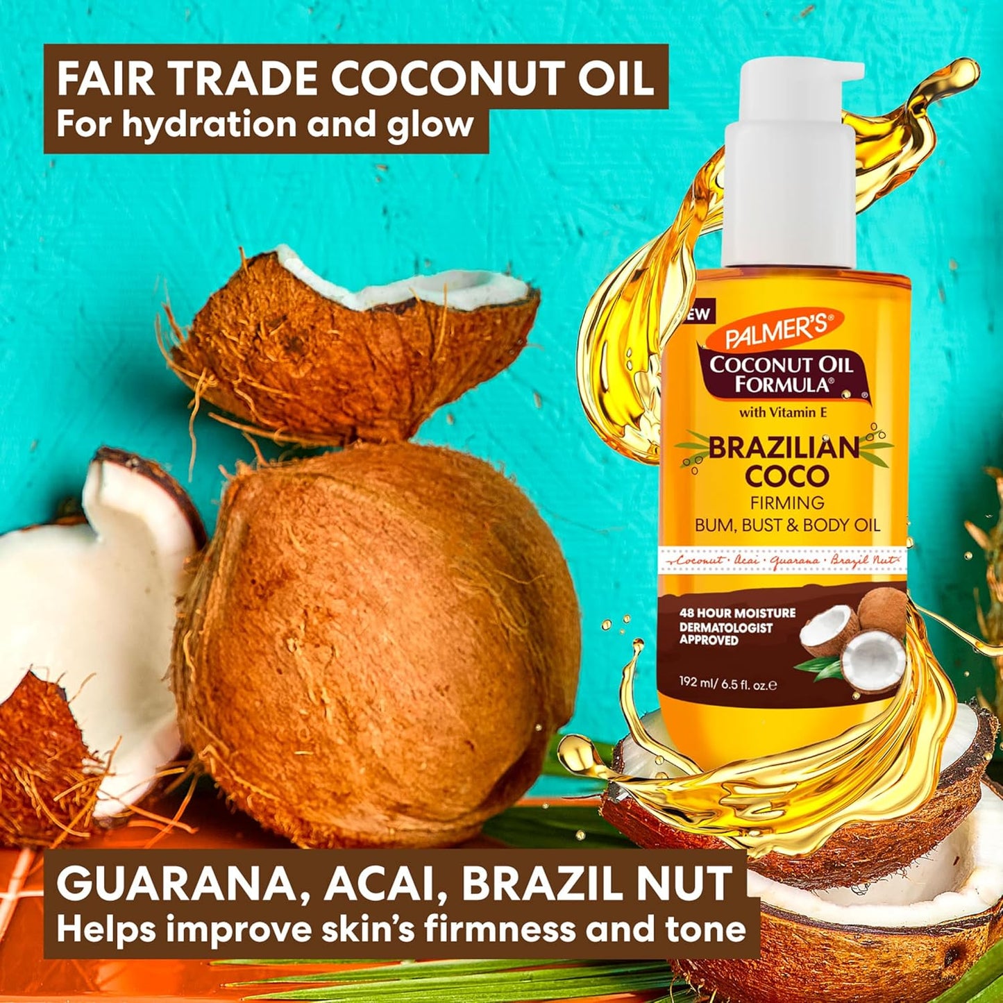 HotPalmer's Brazilian Cocoa Firming Body Oil, Coconut Oil Formula (6.5 Fl Oz)