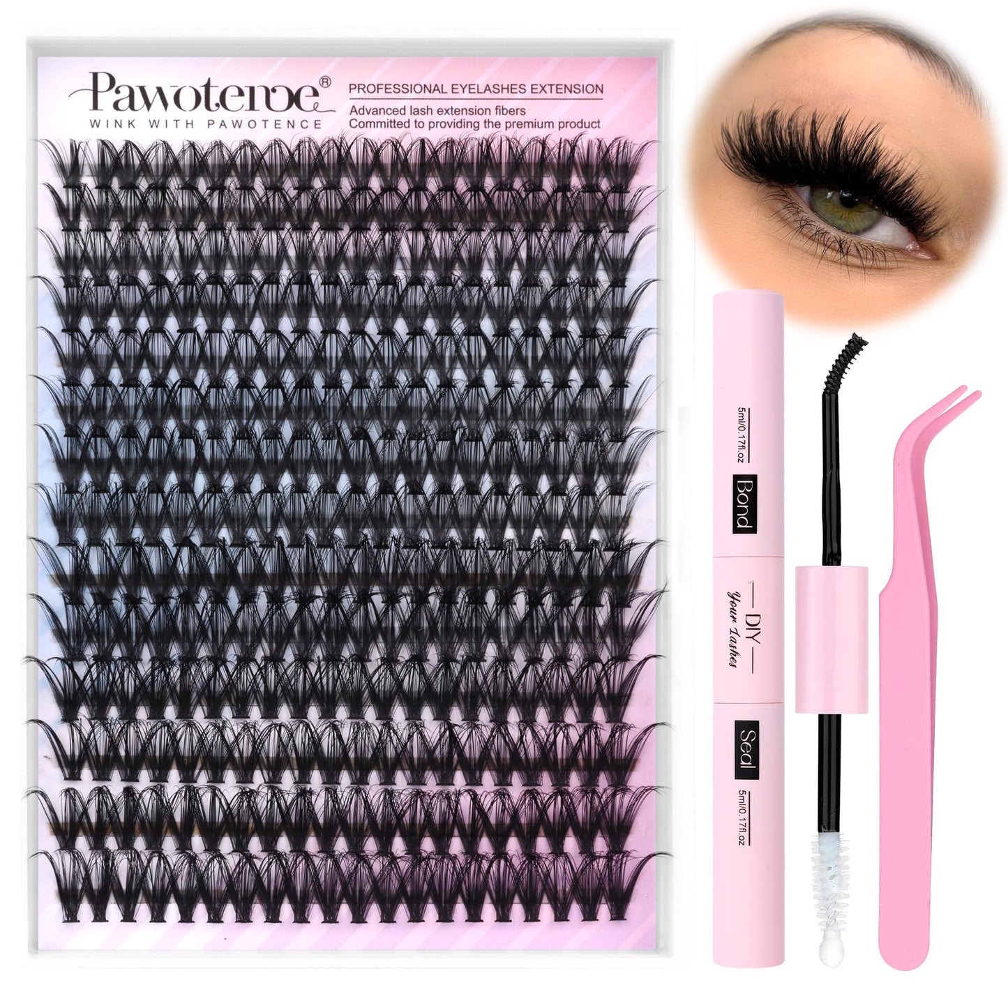 HotPawotence Lash Extension Kit DIY 280pcs Lash Clusters Eyelash Extension Kit, 9-16mm 30D 40D Individual Lashes Kit with Lash Bond and Seal, Lash Tweezers for Self Use (30D&40D, 0.07D, 9-16mm, Kit)