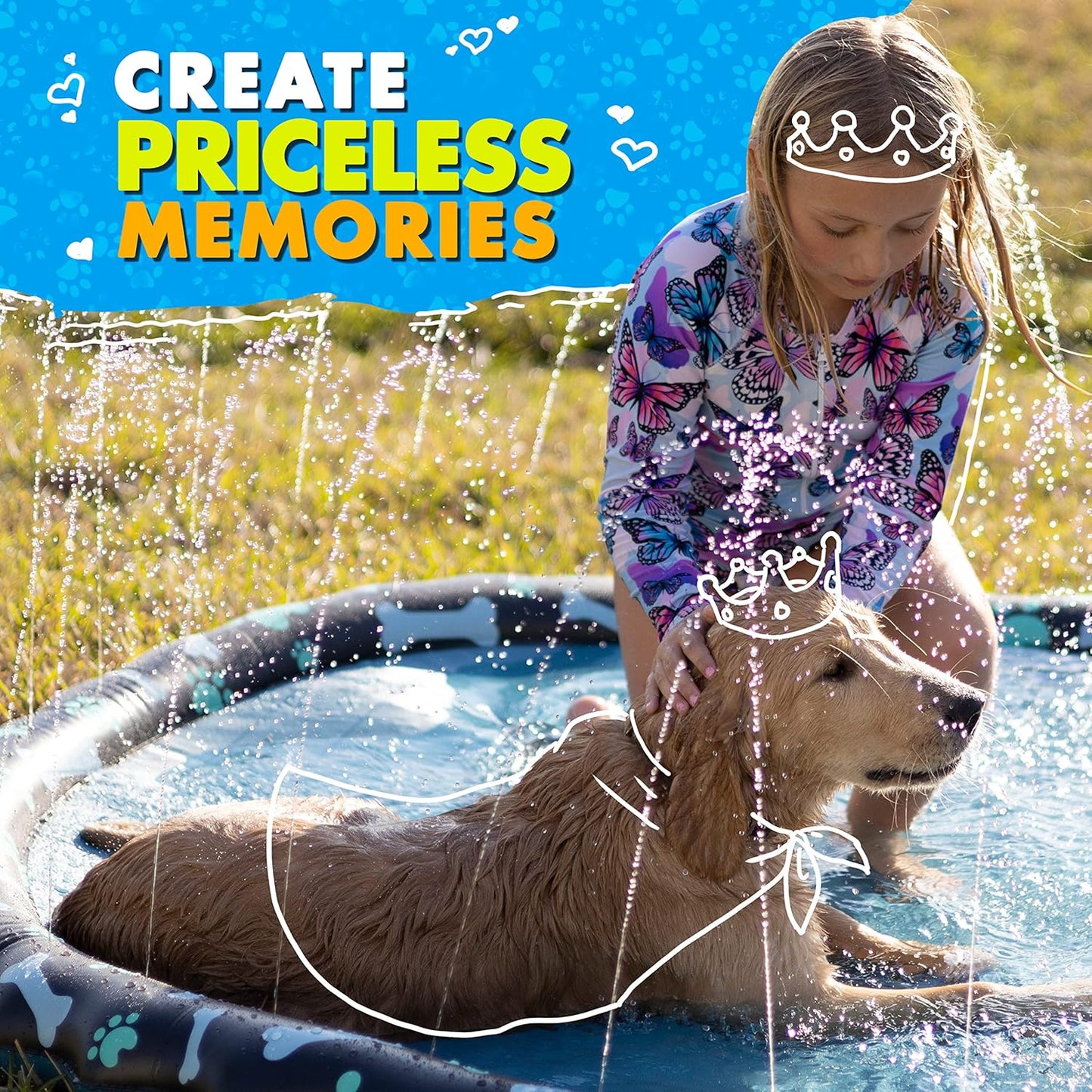 HotSplashEZ Non Slip Splash Pad for Kids & Dogs, 69’’ Extra Large Splash Pad Sprinkler for Kids, Dog Water Summer Toys - Great Outdoor Toys for Toddlers 1-3 & Children Ages 4-8, Baby Pool for Backyard