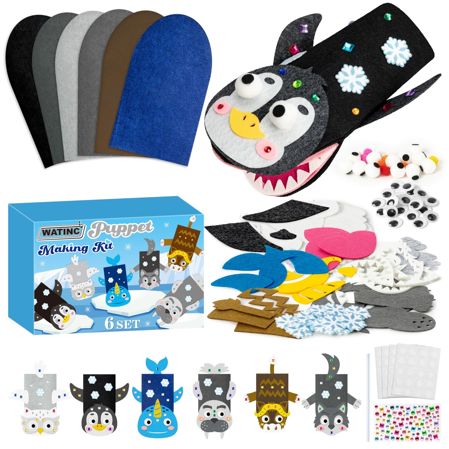 Hot WATINC Hand Puppet Making Kit, Felt Sock Puppet Toys for Kids (Animals) | 6 Styles, Make Your Own Storytelling & Role Play Crafts, Creative Group Activity, Party Favors & Gifts for Kids Ages 4-8
