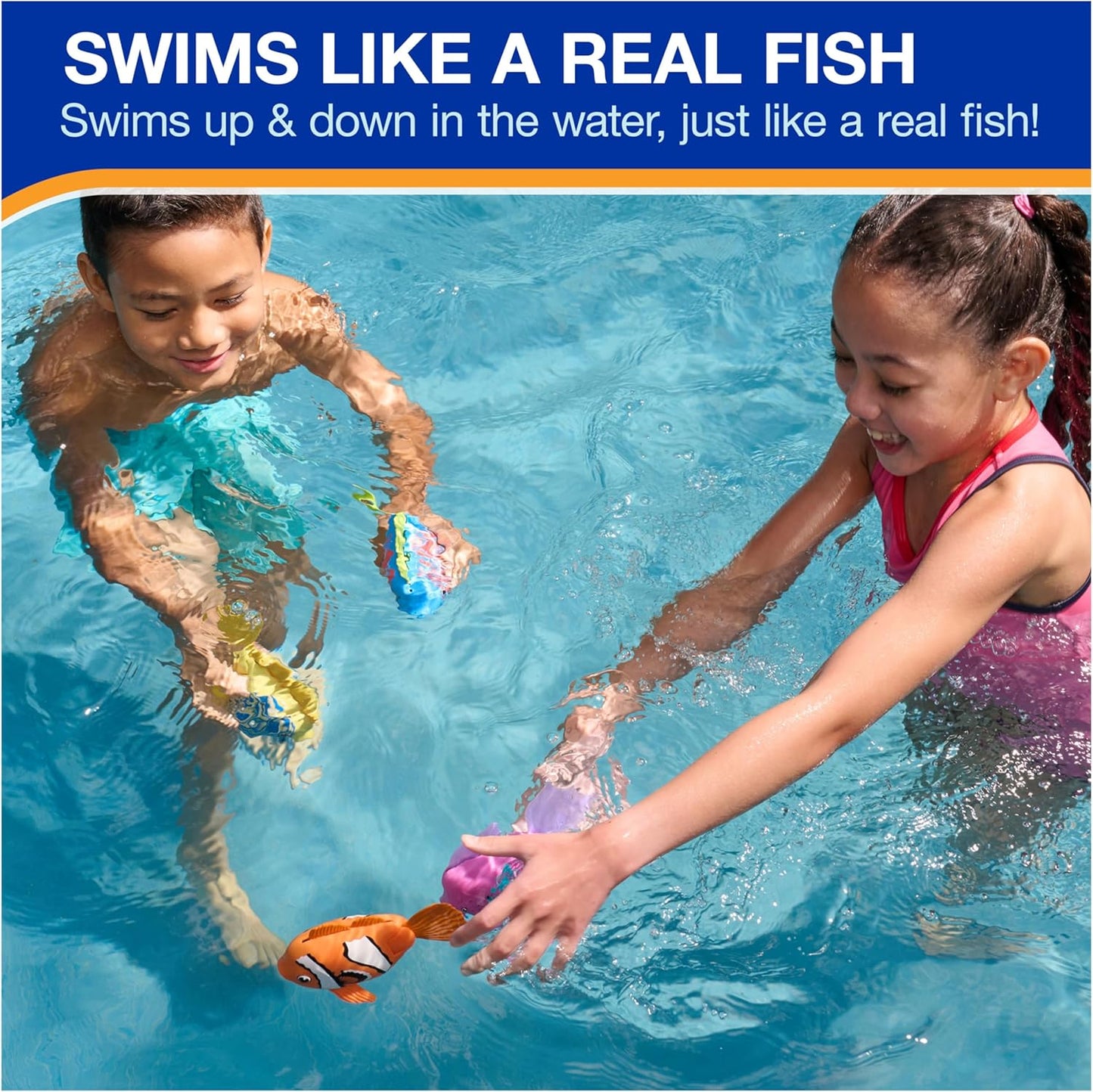 HotSwimWays Rainbow Reef Clownfish Water-Activated Pool Toy for Ages 5+ | Realistic Swimming Patterns Inspire Imaginative Play, Toy Supports Swimming Skills, Coordination, and Competitive Games