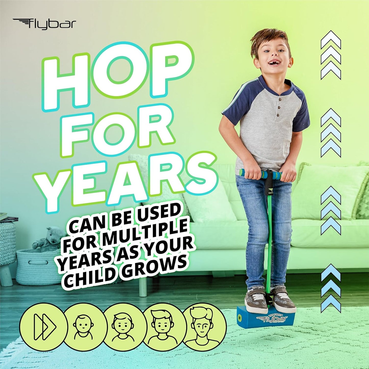 HotFlybar My First Foam Pogo Jumper for Kids Fun and Safe Pogo Stick, Durable Foam and Bungee Jumper for Ages 3 and up Toddler Toys, Supports up to 250lbs (Blue)