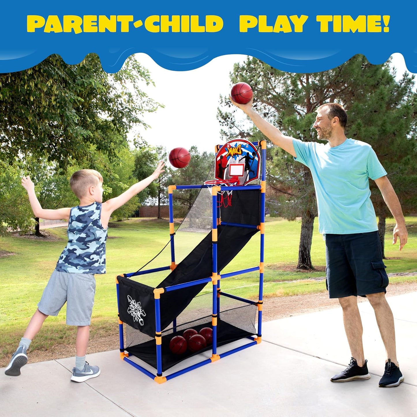 HotJOYIN Arcade Basketball Game Set with 4 Balls and Hoop for Kids 3+ Years Old Indoor Outdoor Sport Play - Easy Set Up - Air Pump Included - Ideal for Competition