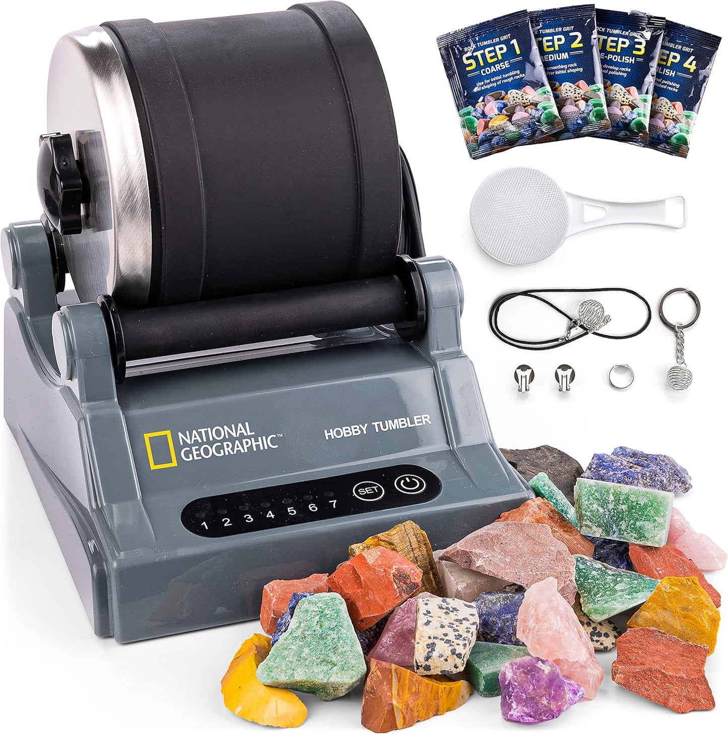 Hot National Geographic Hobby Rock Tumbler Kit for Kids and Adults Ages 8+ | Rough Gemstones, 4 Polishing Grits, Rock Polisher, Geology Science Kit, Rock Tumbling for Kids and Adults, Birthday Gift