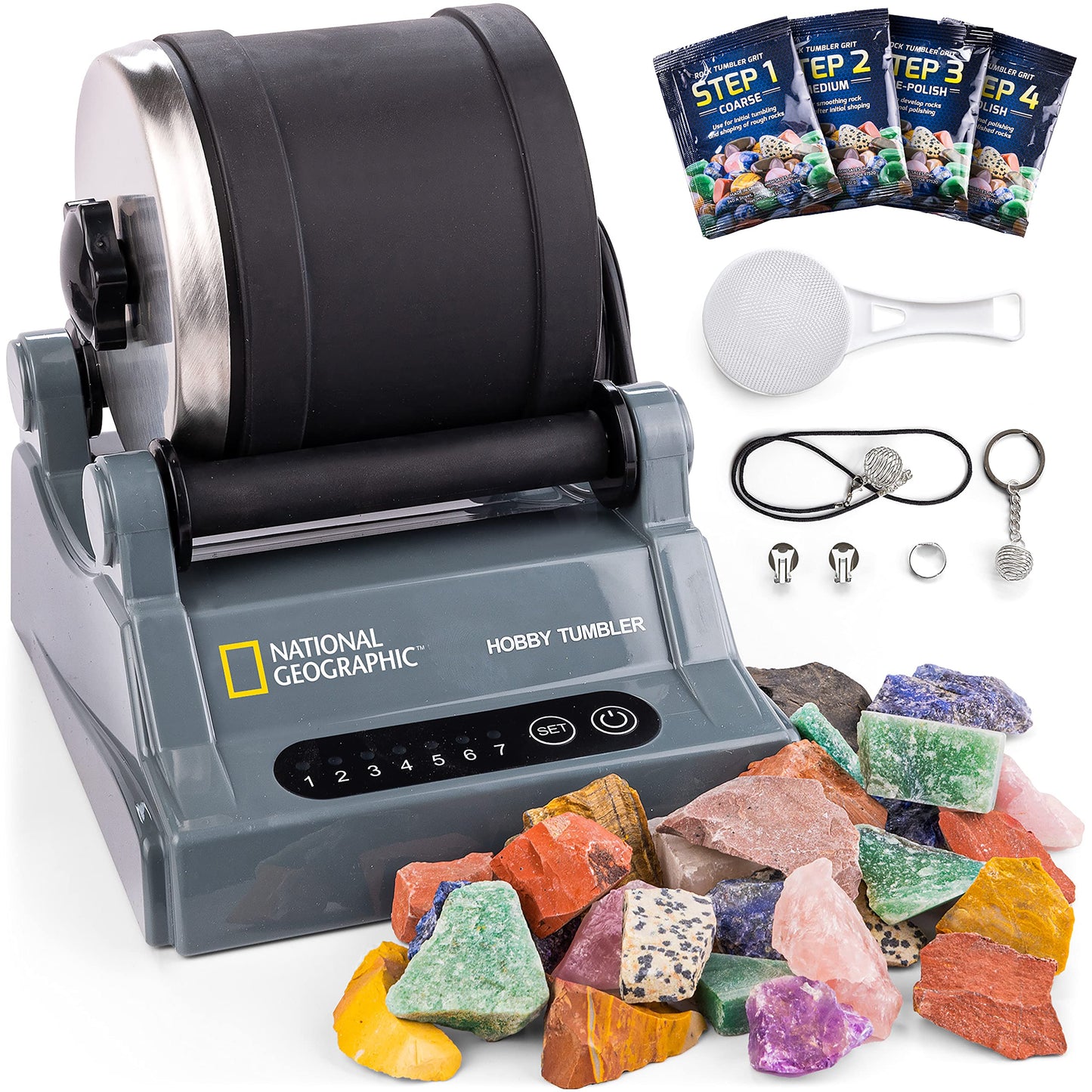 Hot National Geographic Hobby Rock Tumbler Kit for Kids and Adults Ages 8+ | Rough Gemstones, 4 Polishing Grits, Rock Polisher, Geology Science Kit, Rock Tumbling for Kids and Adults, Birthday Gift