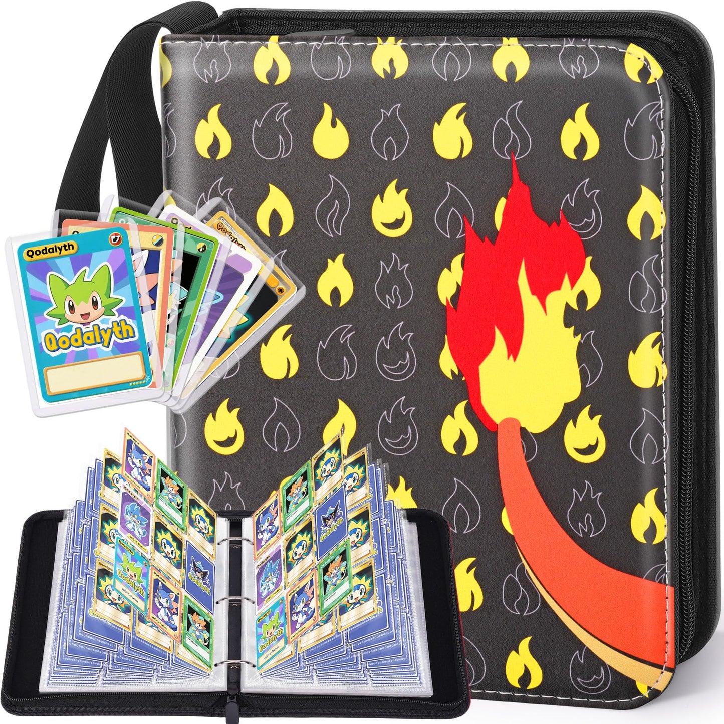 Hot Card Binder – 4 Pocket Zipper Collection Album, Premium PU Holder, Double-Sided Display for 400 Cards, Includes 5 Hard Plastic Sleeves for Game Cards, Sports Cards