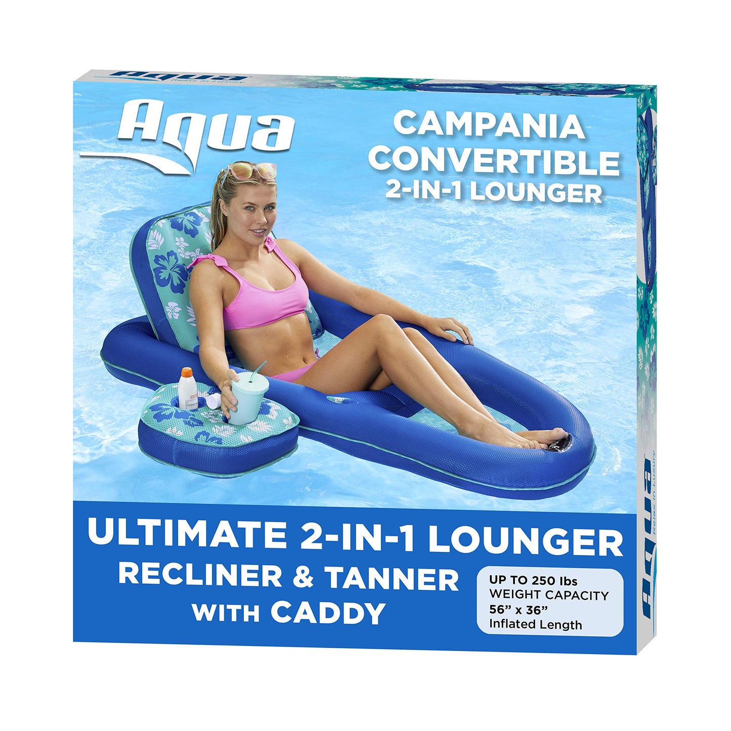 HotAqua Campania Ultimate 2-in-1 Pool Float Lounge – Extra Large – Inflatable Pool Floats for Adults with Adjustable Backrest & Cupholder Caddy