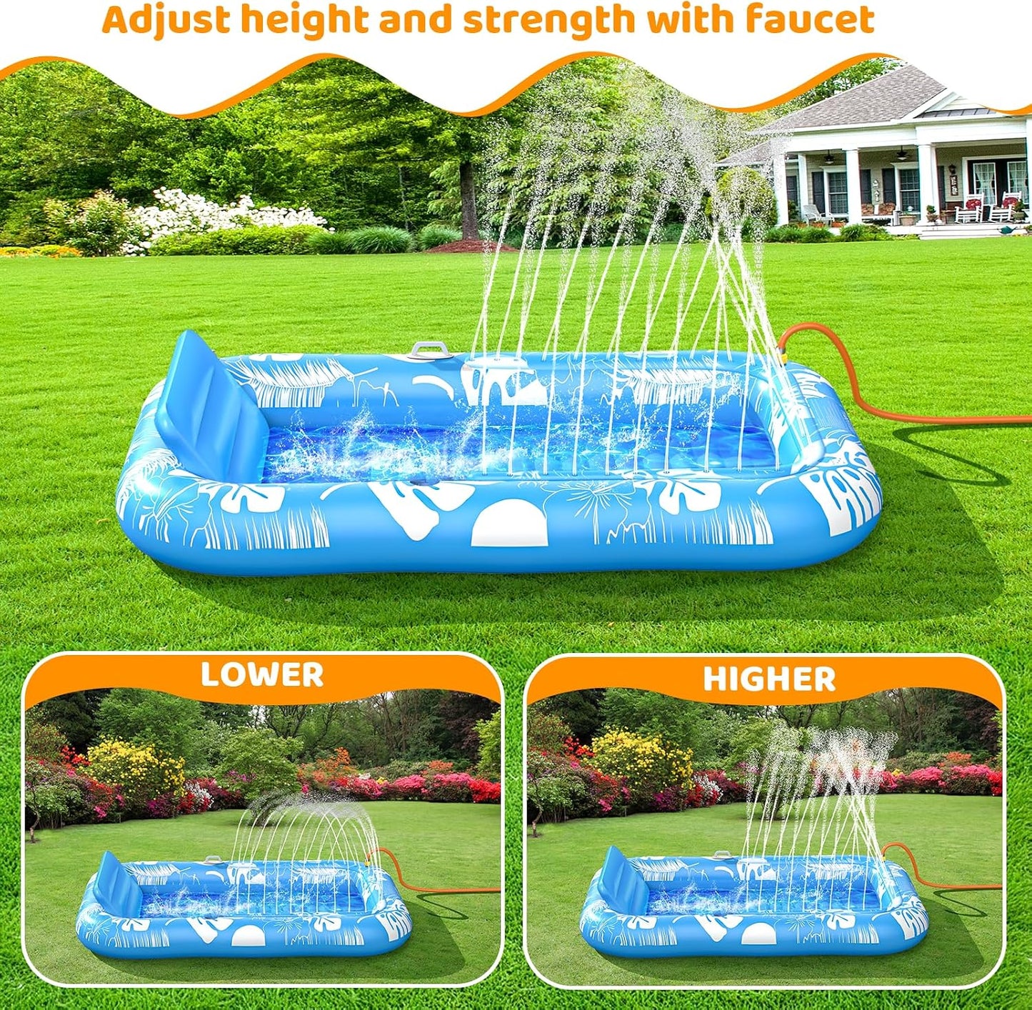 HotInflatable Tanning Pool Lounger Float with Sprinkler, 77" x 48" Pool Floats Adult with Pillow, 6 in 1 Suntan Tub Raft Floatie with Drink Holder Sunbathing Water Lounge