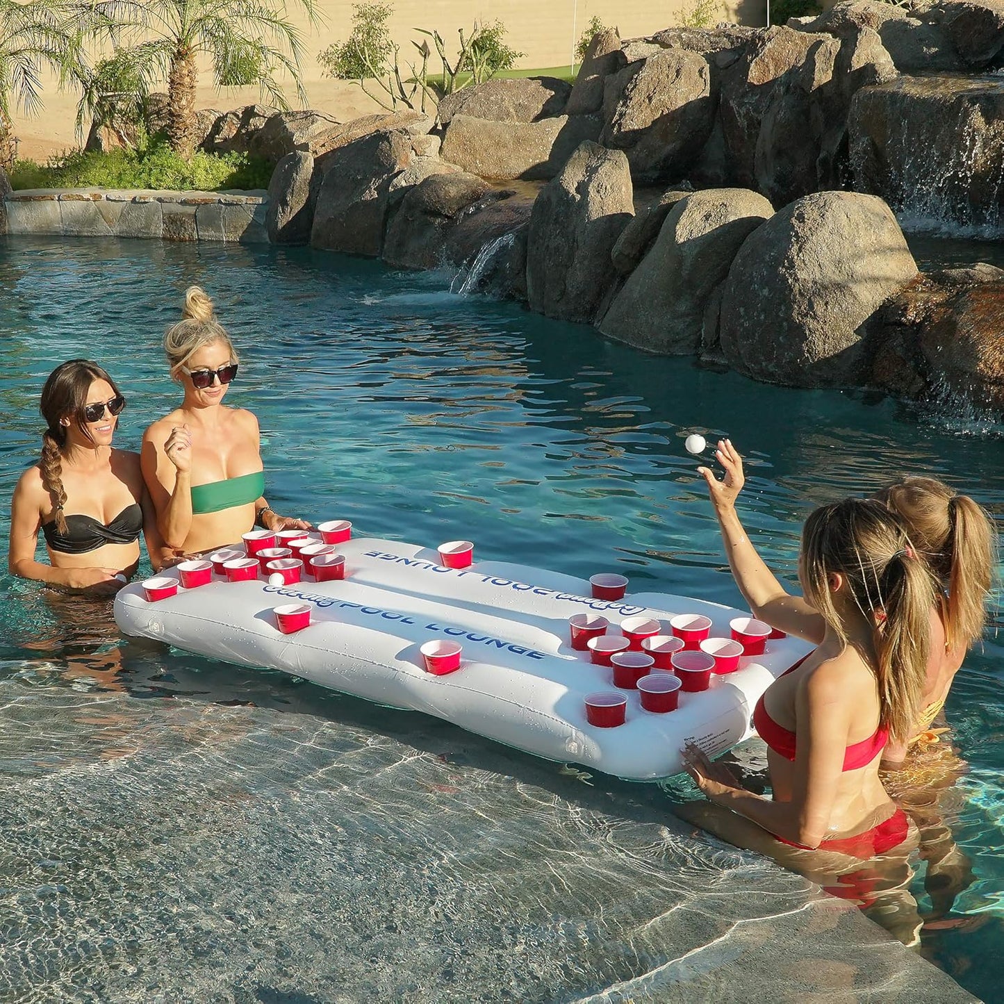 HotGoPong Pool Lounge Beer Pong Inflatable with Social Floating, White